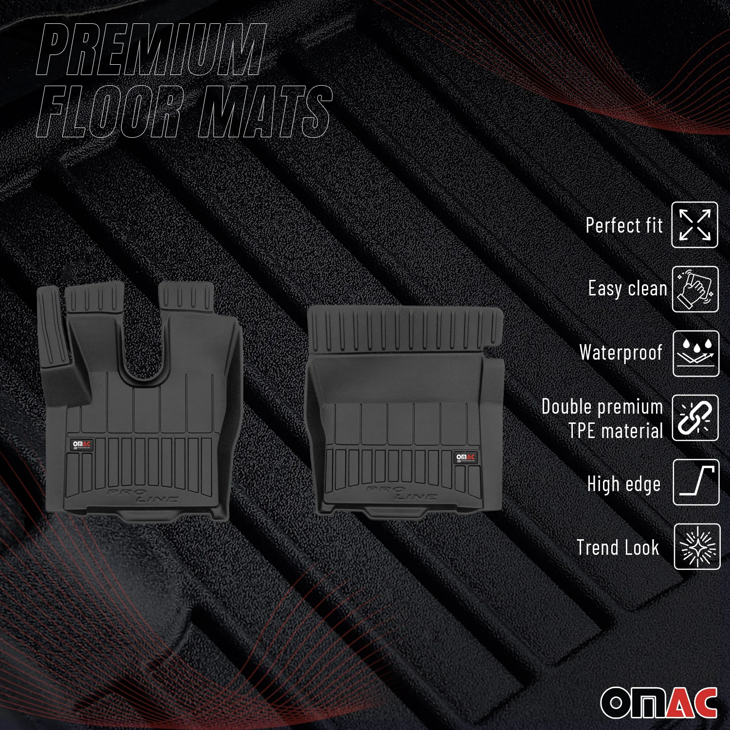 OMAC Gummi Fußmatten für DAF XF 2013-2026 Premium TPE 3D Automatten Schwarz 2x - Image 2