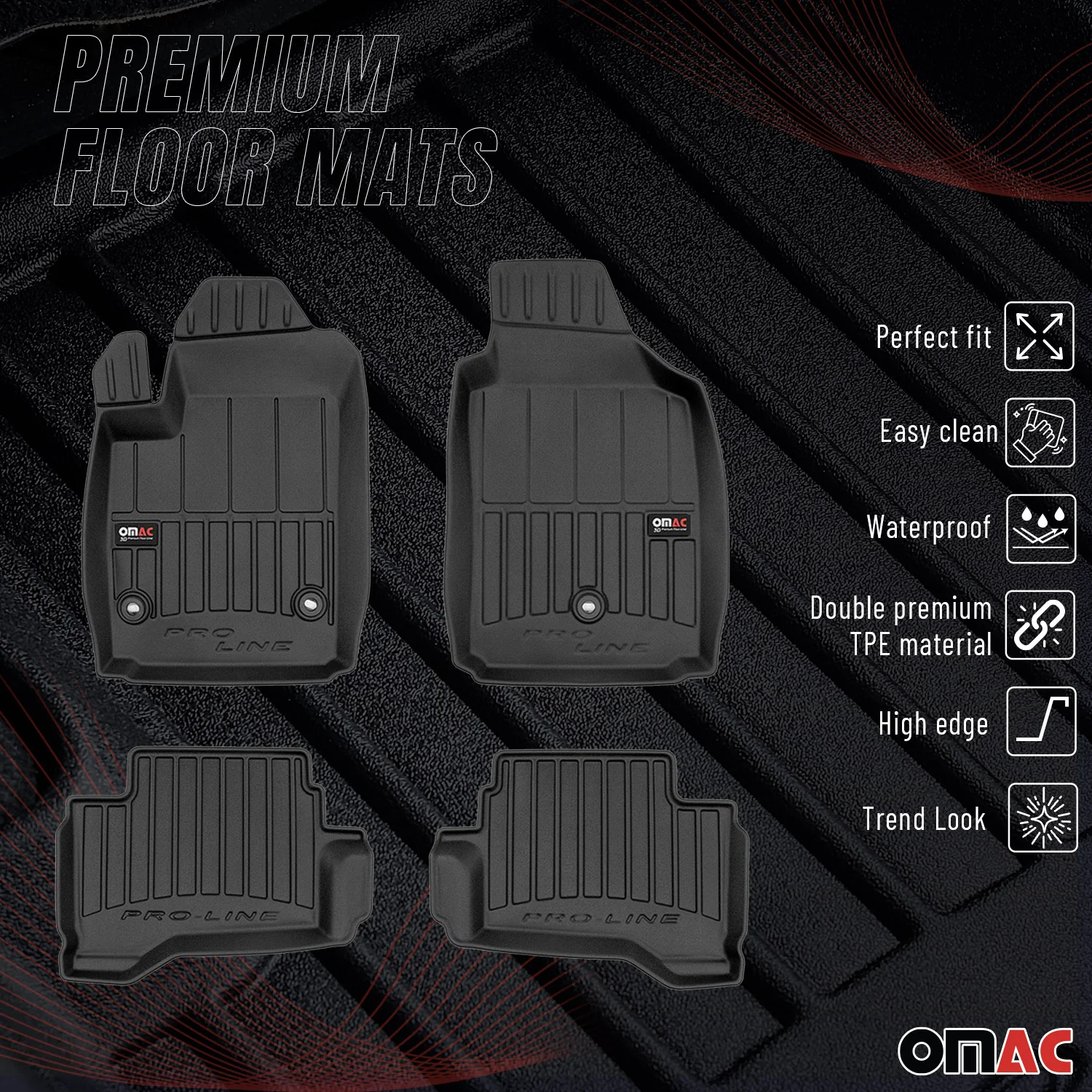 OMAC Gummi Fußmatten für Fiat 500 2013-2019 Premium TPE 3D Automatten Schwarz 4x - Image 2