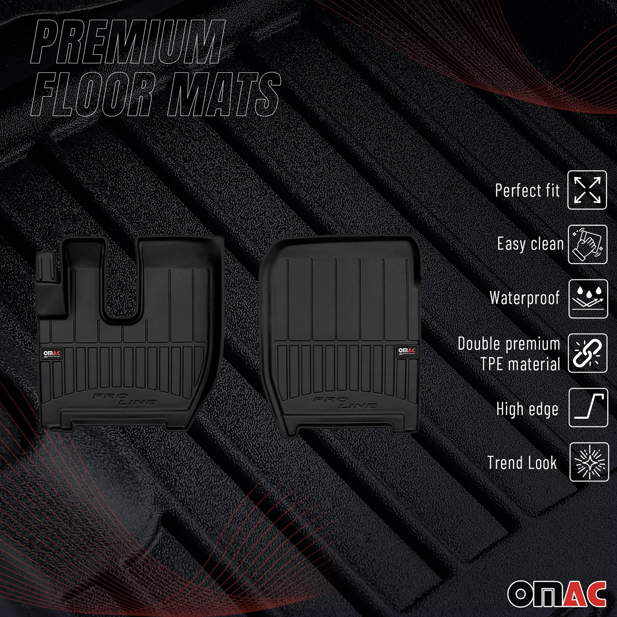 OMAC Gummi Fußmatten für Ford F-Max 2018-2026 Premium TPE Automatten Schwarz 2x - Image 2