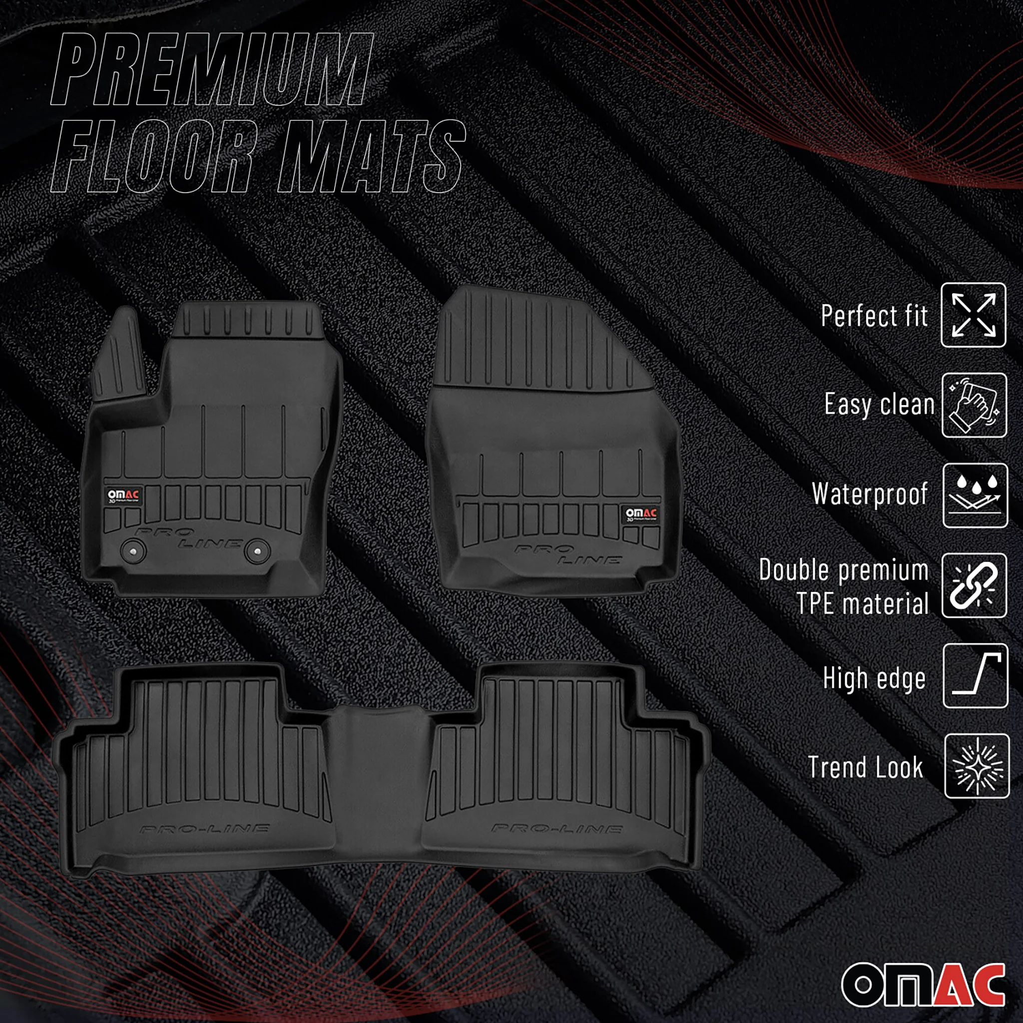 OMAC Gummi Fußmatten für Ford S-Max 2006-2014 Premium TPE Automatten Schwarz 3x - Image 2