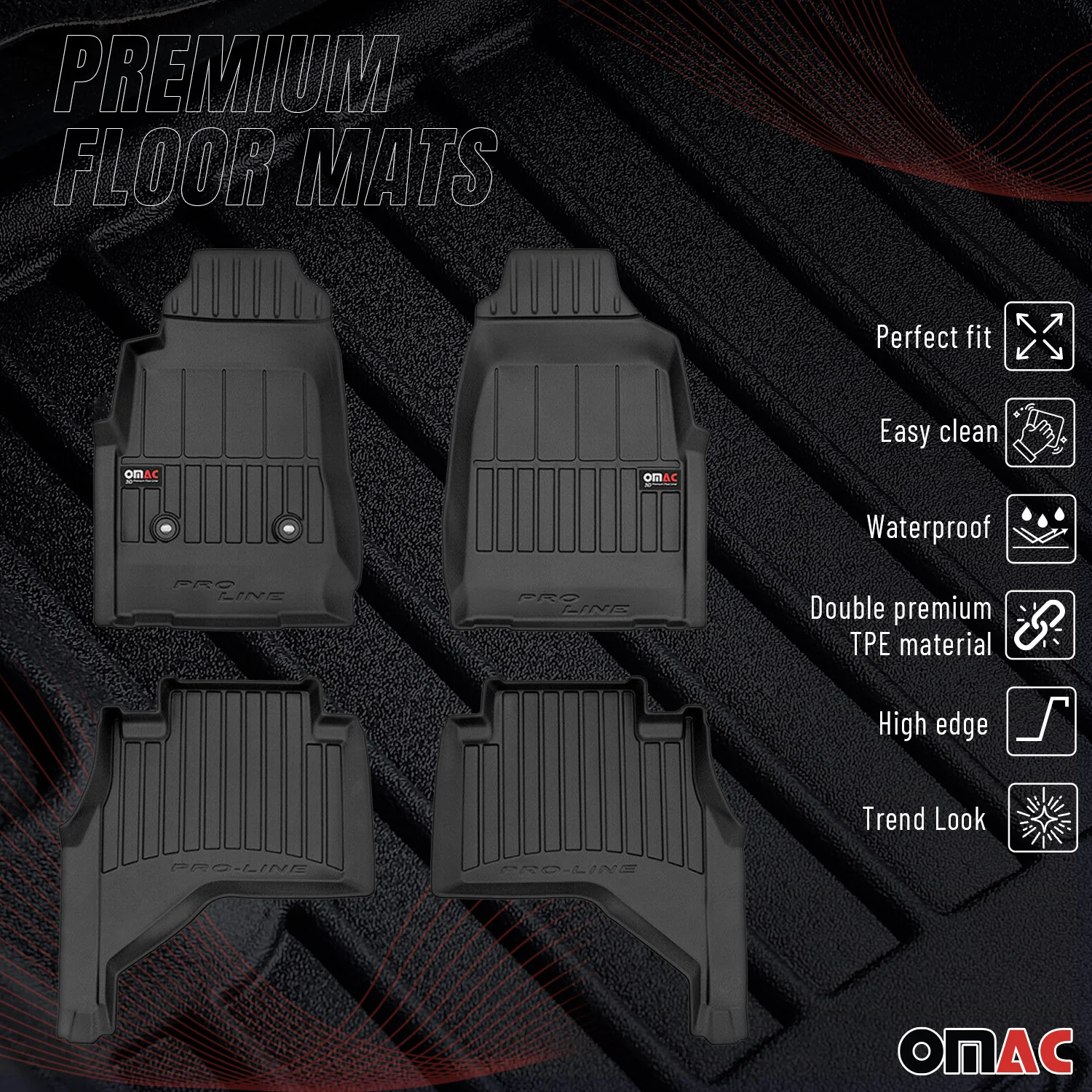 OMAC Gummi Fußmatten für Isuzu D-Max 2011-2019 Premium TPE Automatten Schwarz 4x - Image 2