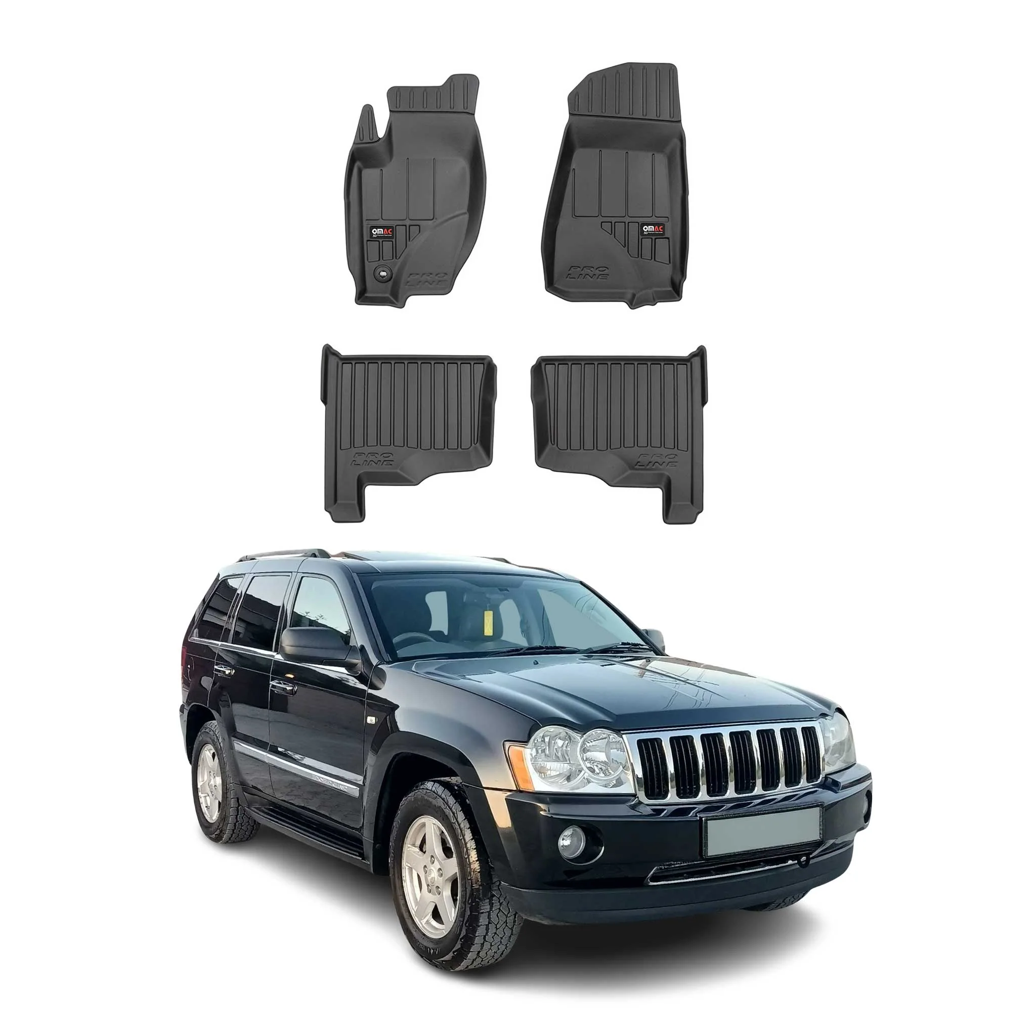 OMAC Gummi Fußmatten für Jeep Grand Cherokee 2005-2010 Premium Gummi Schwarz 4x