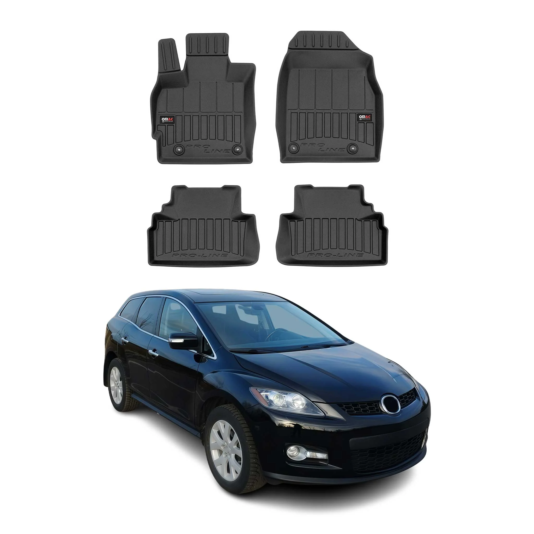 OMAC Gummi Fußmatten für Mazda CX-7 2006-2012 AWD FWD Premium Gummi Schwarz 4tlg