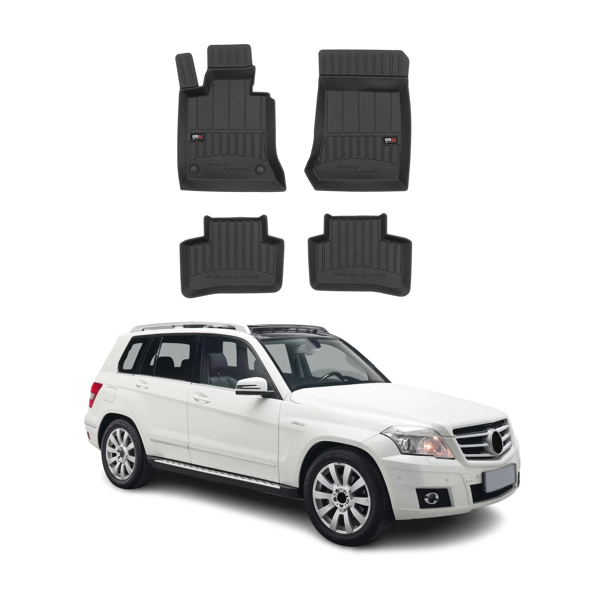 OMAC Gummi Fußmatten für Mercedes GLK Klasse X204 2008-15 Premium TPE Schwarz 4x