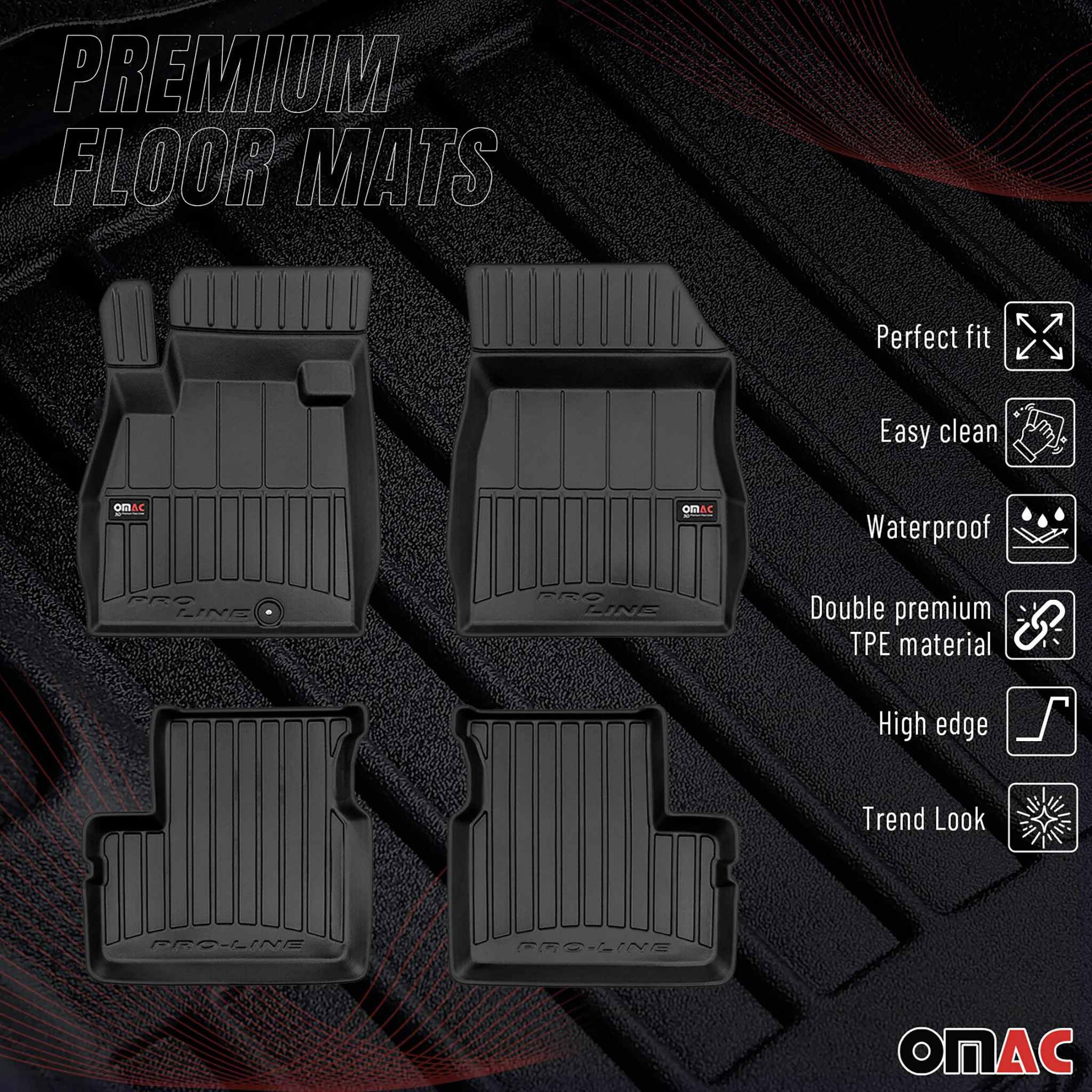 OMAC Gummi Fußmatten für Nissan Micra K13 2010-2016 Premium Gummi Schwarz 4tlg - Image 2
