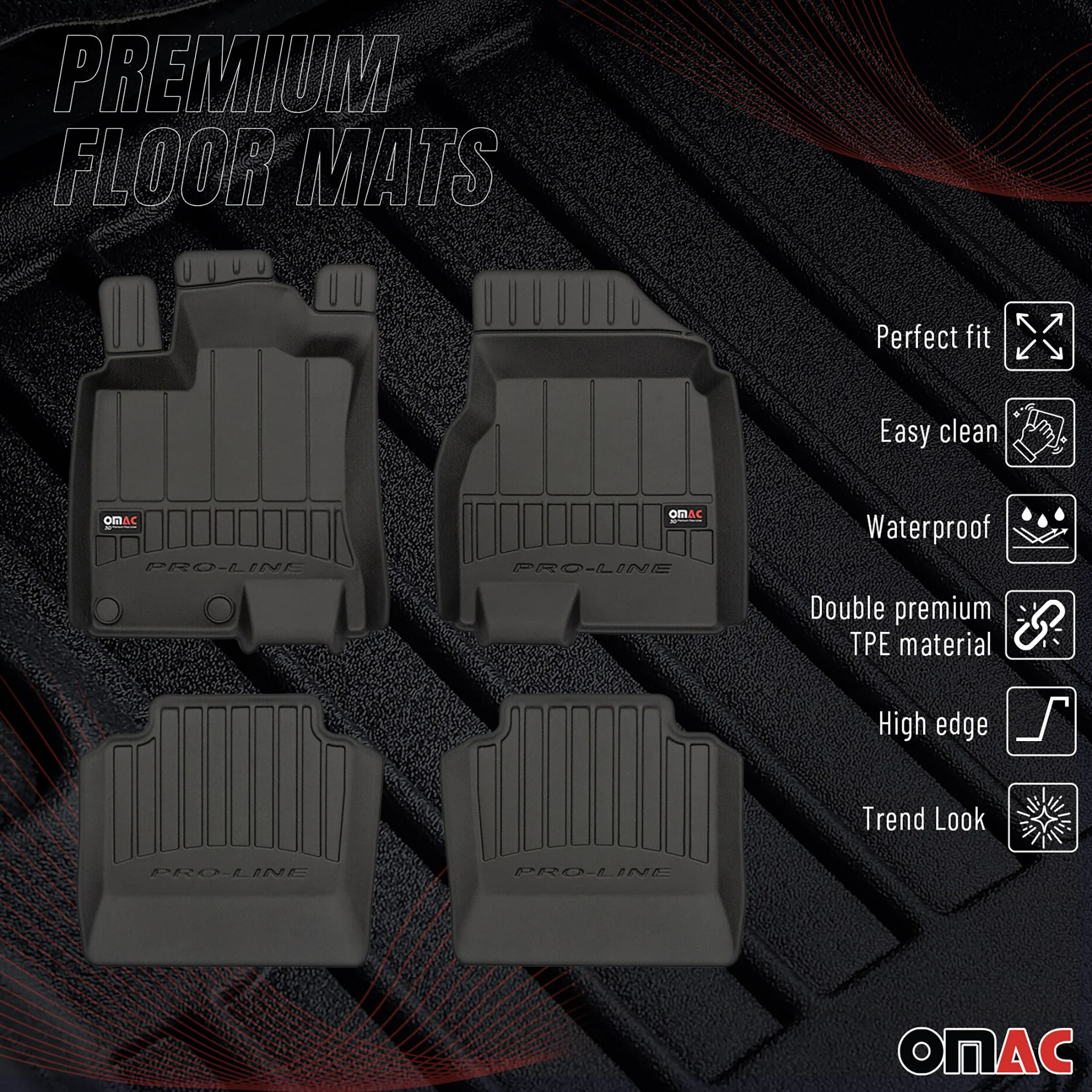OMAC Gummi Fußmatten für Nissan Qashqai +2 J10 2008-2014 Premium TPE Schwarz 4x - Image 2