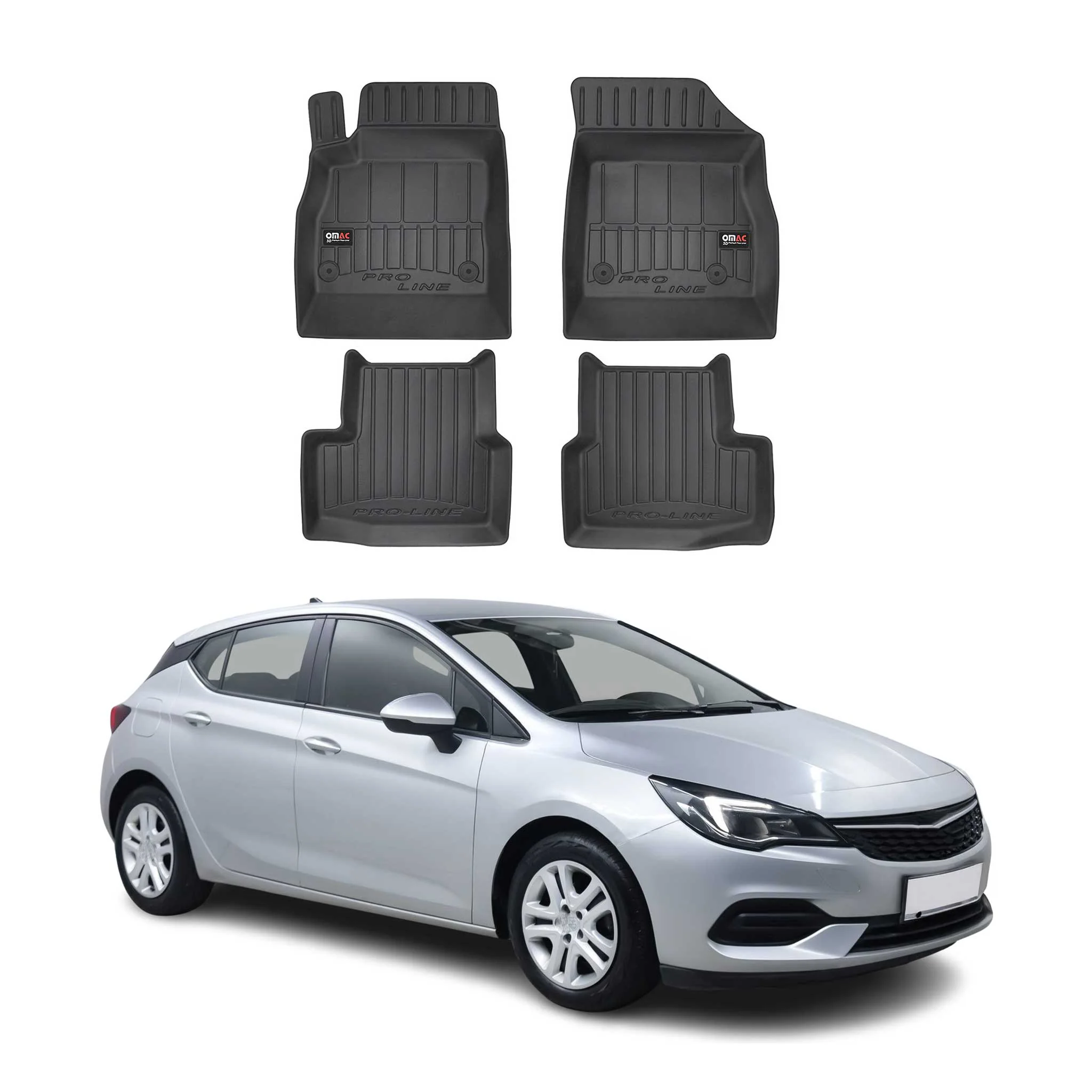 OMAC Gummi Fußmatten für Opel Astra 2015-2021 Premium TPE Automatten Schwarz 4x