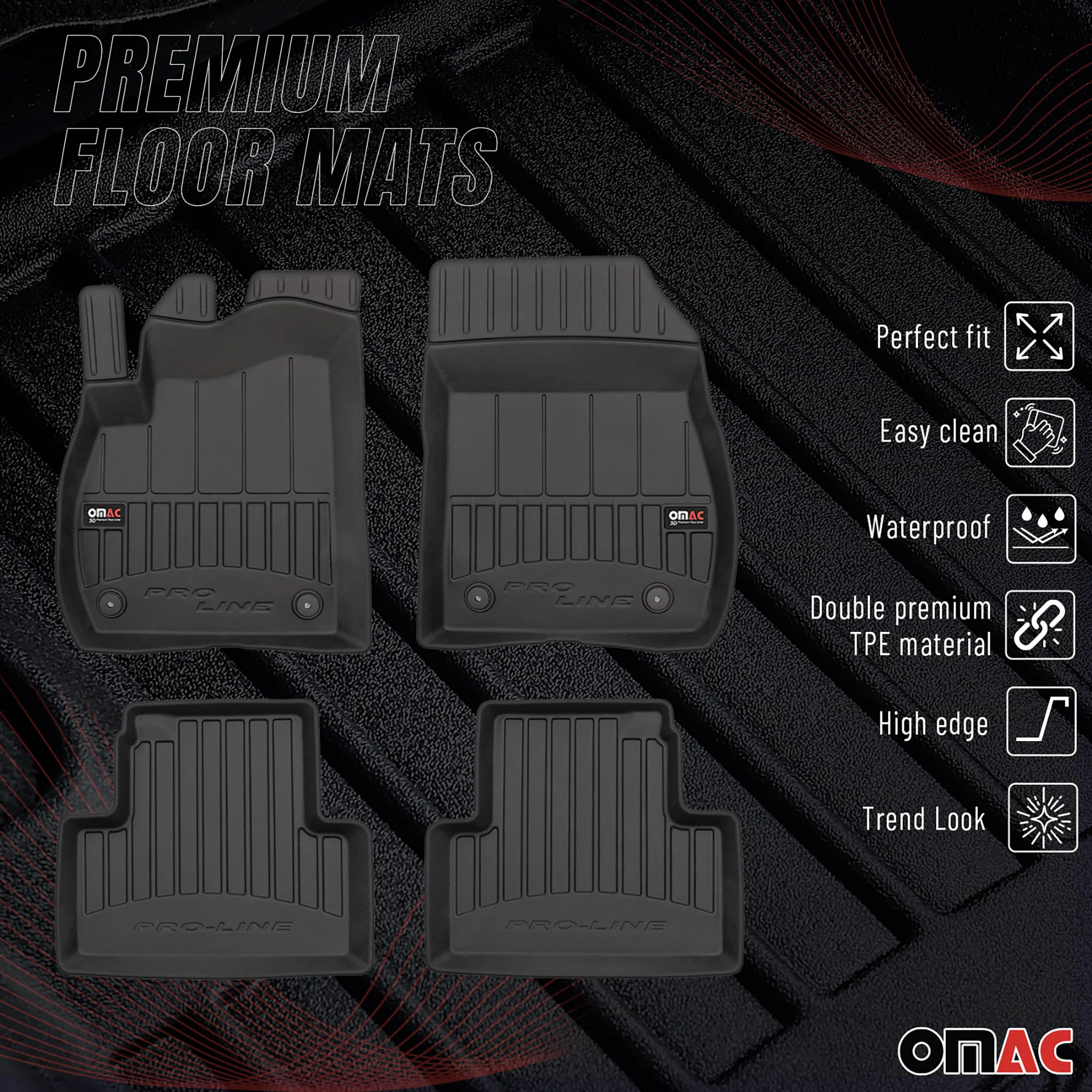 OMAC Gummi Fußmatten für Opel Zafira C Tourer 2012-2019 Premium Gummi Schwarz 4x - Image 2