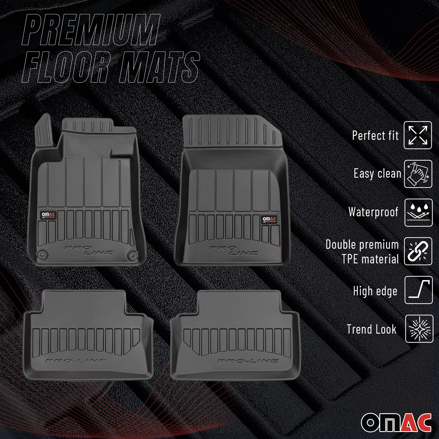OMAC Gummi Fußmatten für Peugeot 508 2010-2018 Premium TPE Automatten Schwarz 4x - Image 2