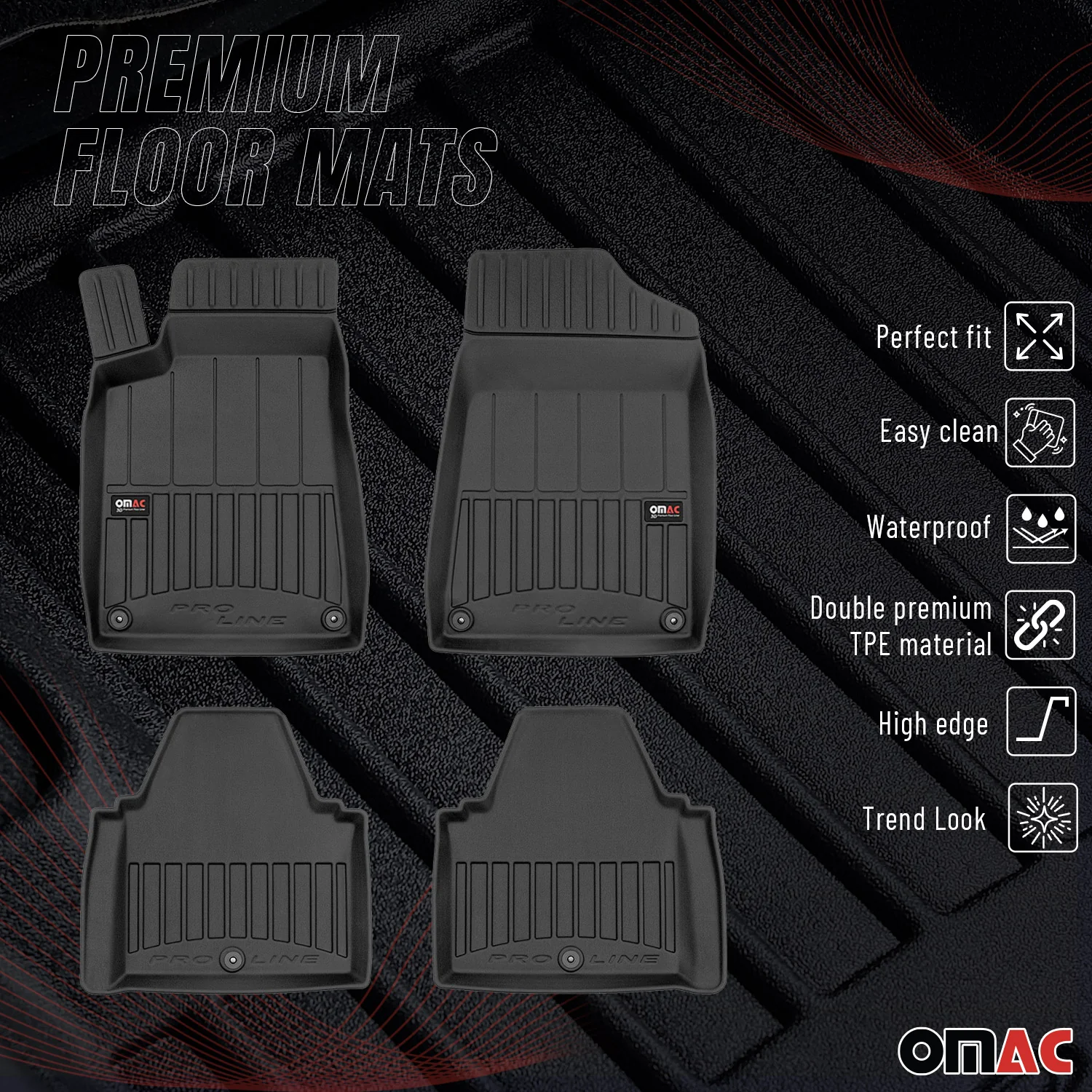 OMAC Gummi Fußmatten für Peugeot 607 1999-2010 Premium TPE Automatten Schwarz 4x - Image 2