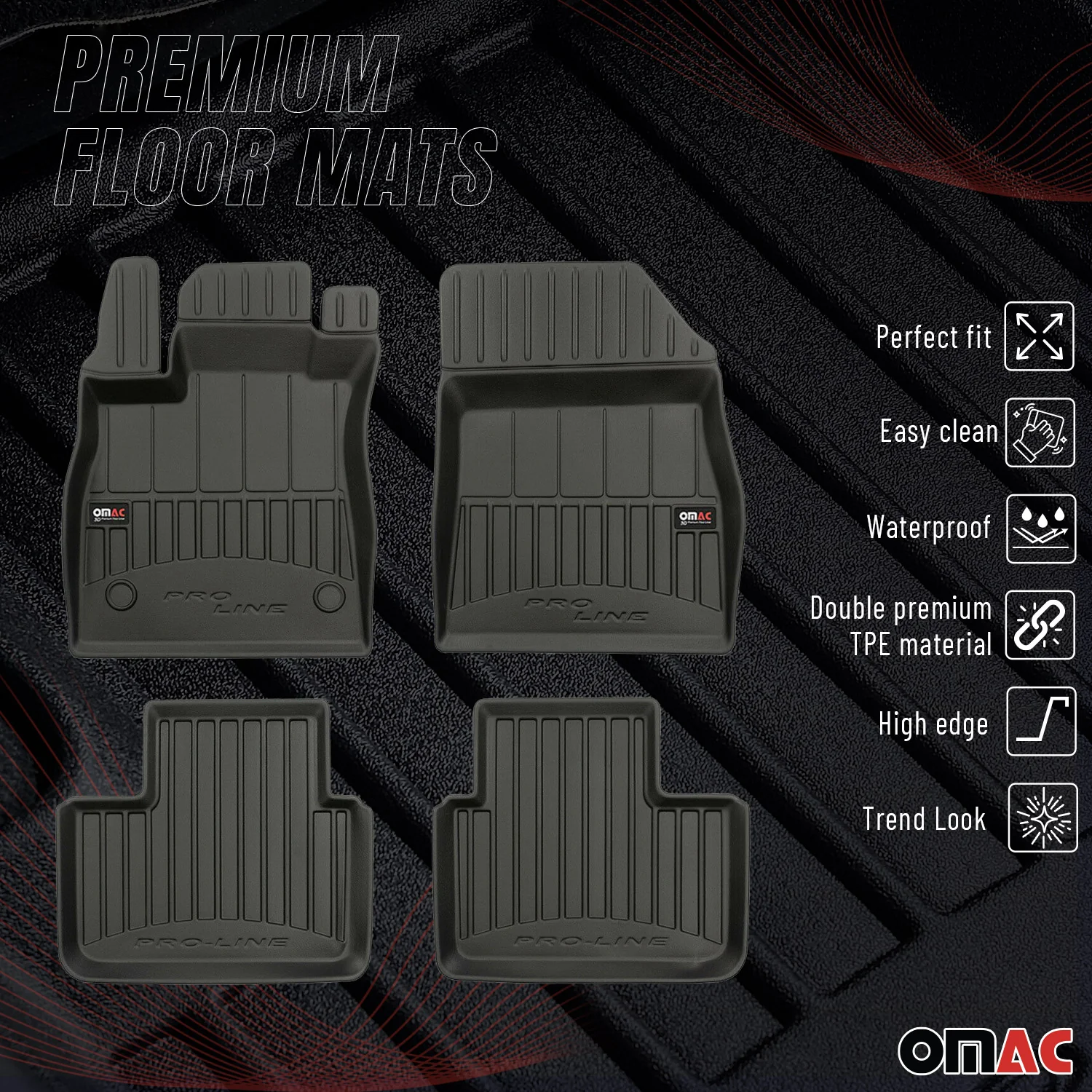 OMAC Gummi Fußmatten für Renault Talisman 2015-2020 Premium Gummi Schwarz 4tlg - Image 2