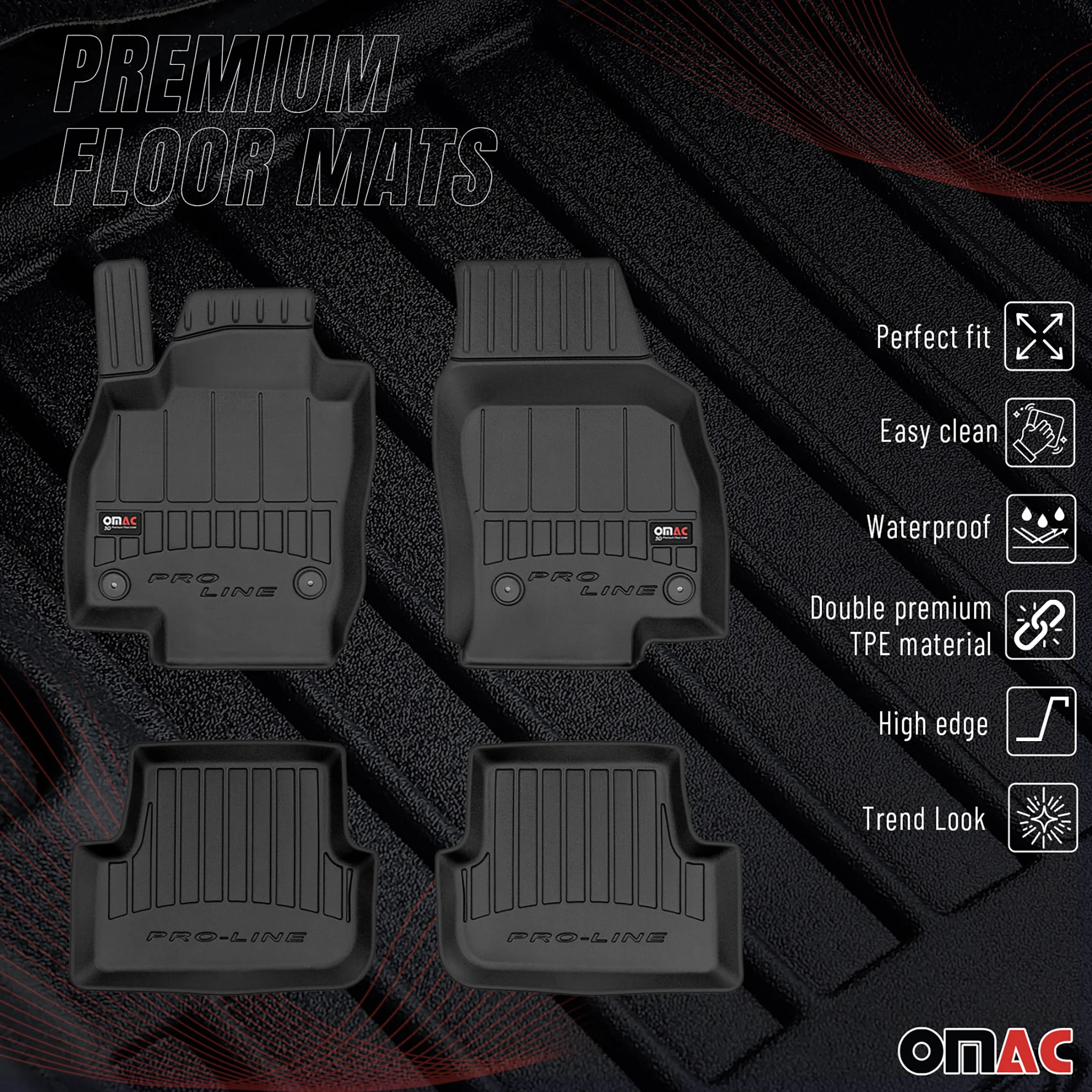 OMAC Gummi Fußmatten für Seat Arona 2017-2026 Premium TPE Automatten Schwarz 4x - Image 2