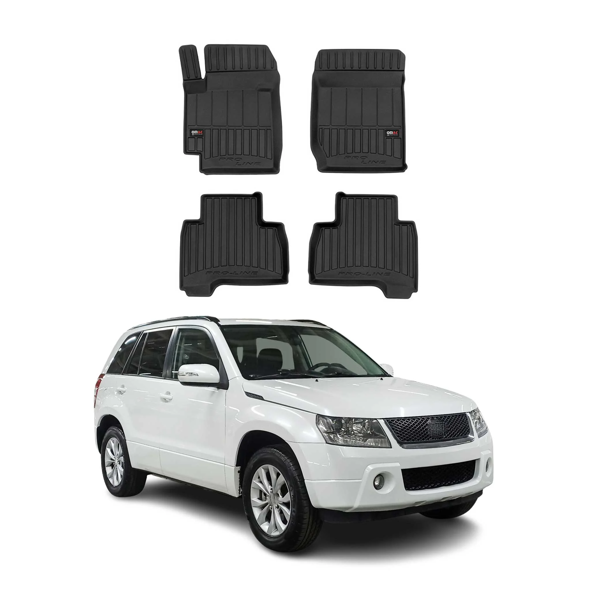 OMAC Gummi Fußmatten für Suzuki Grand Vitara 2005-2014 Premium Gummi Schwarz 4x