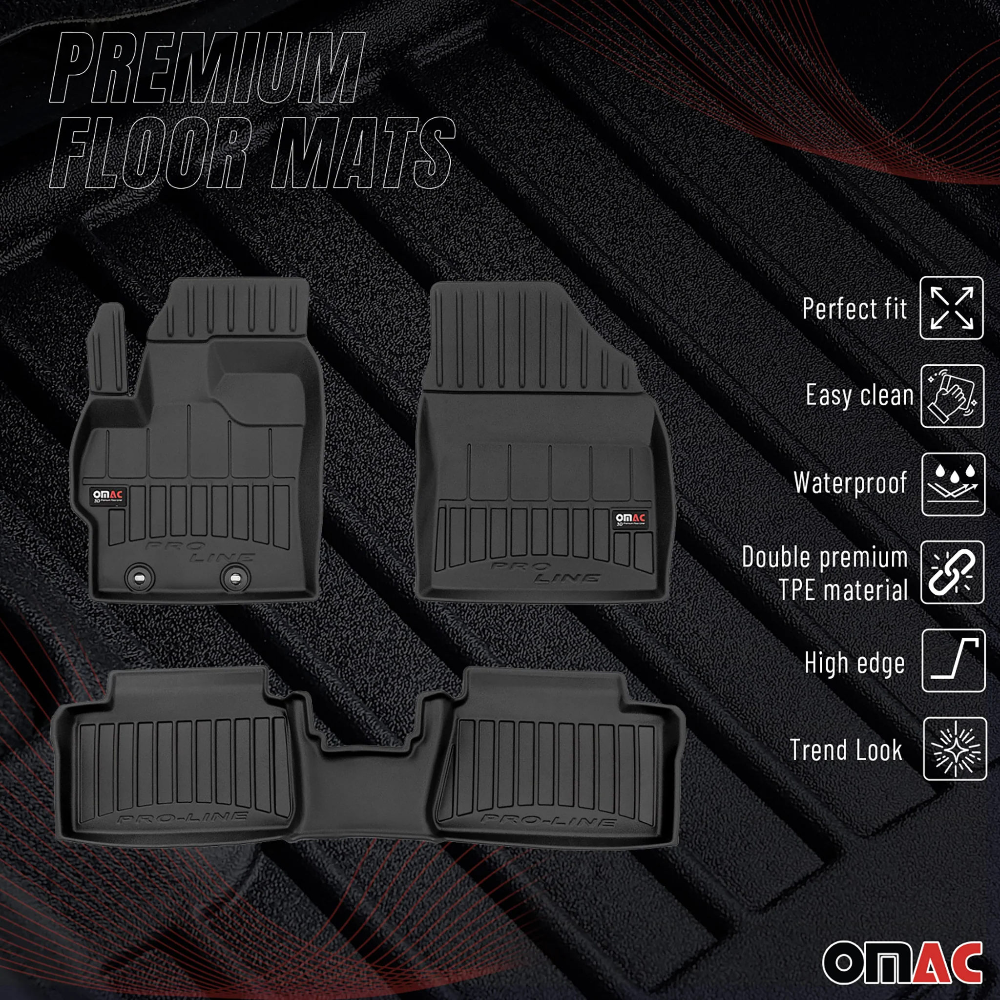 OMAC Gummi Fußmatten für Toyota Yaris Hybrid 2020-2026 Premium Gummi Schwarz 3x - Image 2