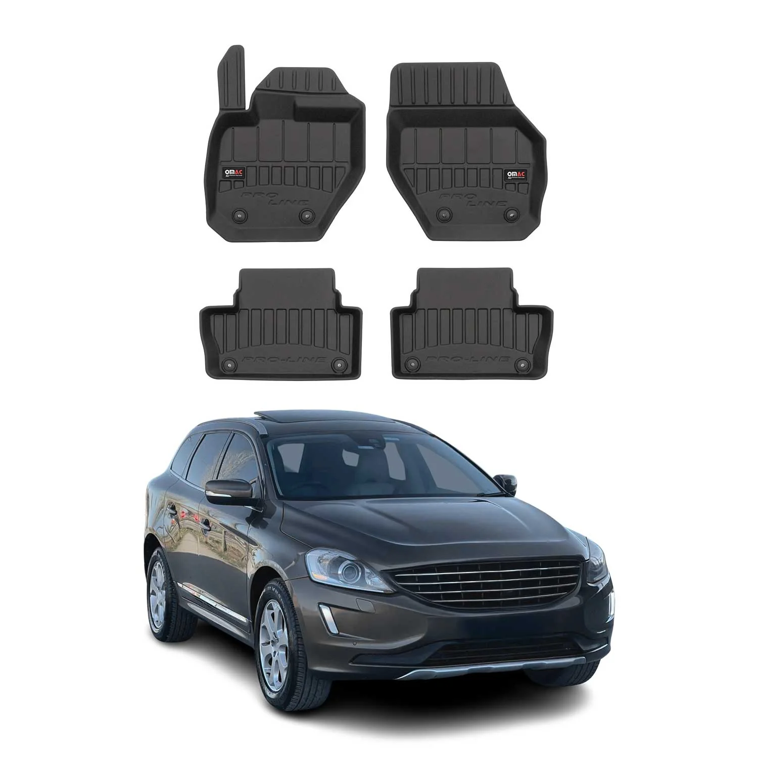 OMAC Gummi Fußmatten für Volvo XC60 2008-2017 Premium TPE Automatten Schwarz 4x