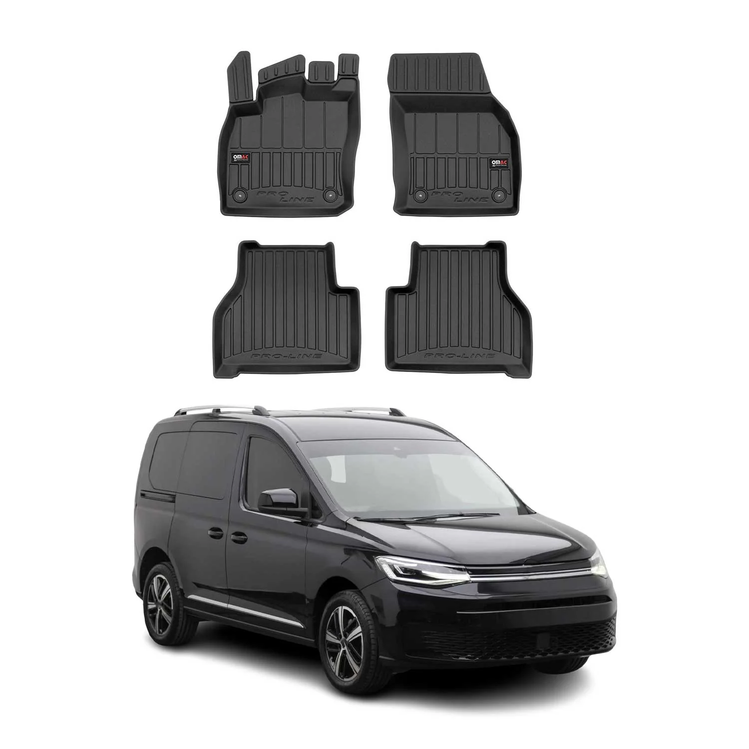 OMAC Gummi Fußmatten für VW Caddy 2020-2026 Premium TPE 3D Automatten Schwarz 4x