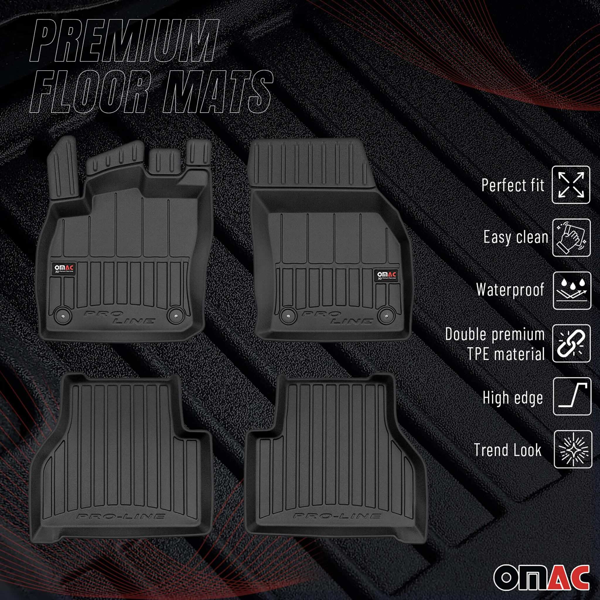 OMAC Gummi Fußmatten für VW Caddy 2020-2026 Premium TPE 3D Automatten Schwarz 4x - Image 2