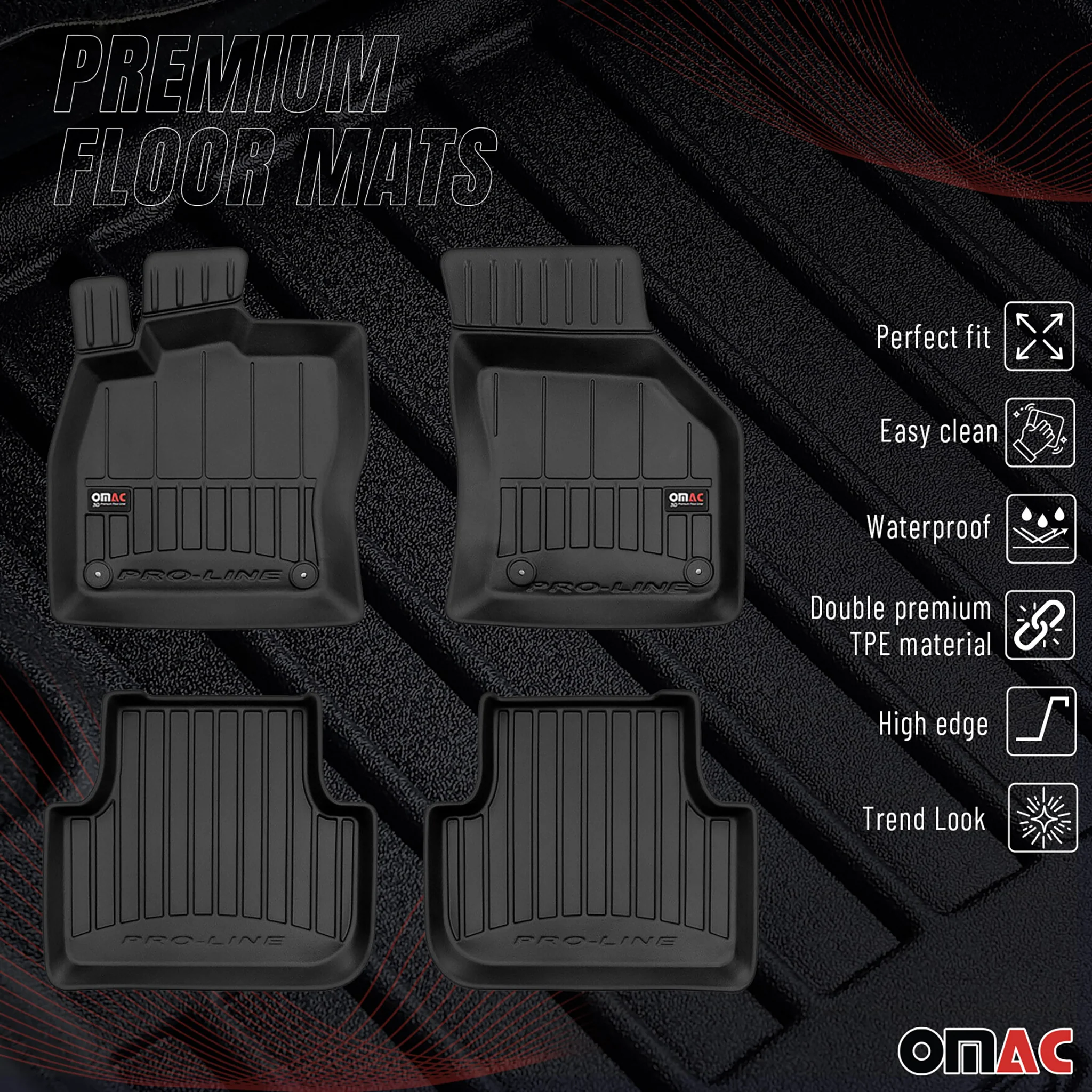OMAC Gummi Fußmatten für VW Golf mk7 Variant 2013-2020 Premium Gummi Schwarz 4x - Image 2