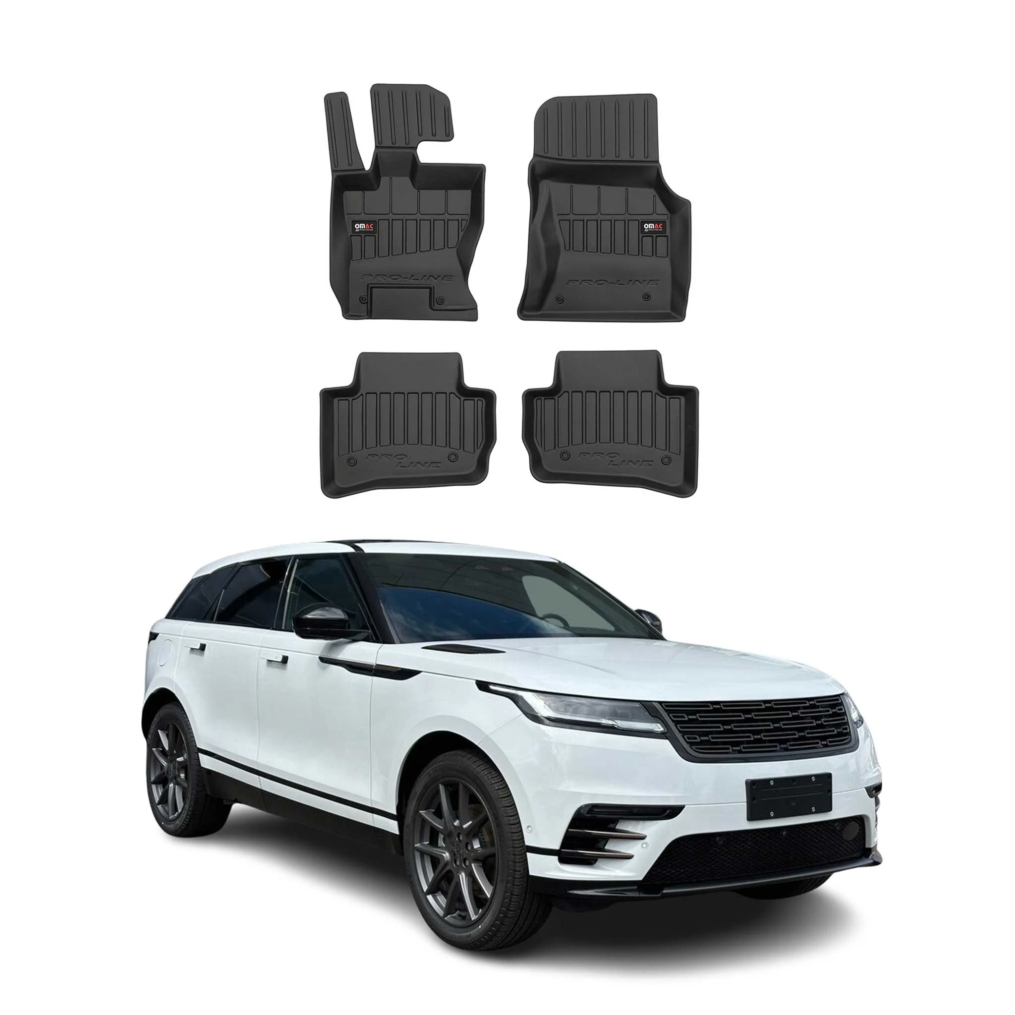 OMAC Gummi Fußmatten für Range Rover Velar 2017-2026 Premium Gummi Schwarz 4tlg
