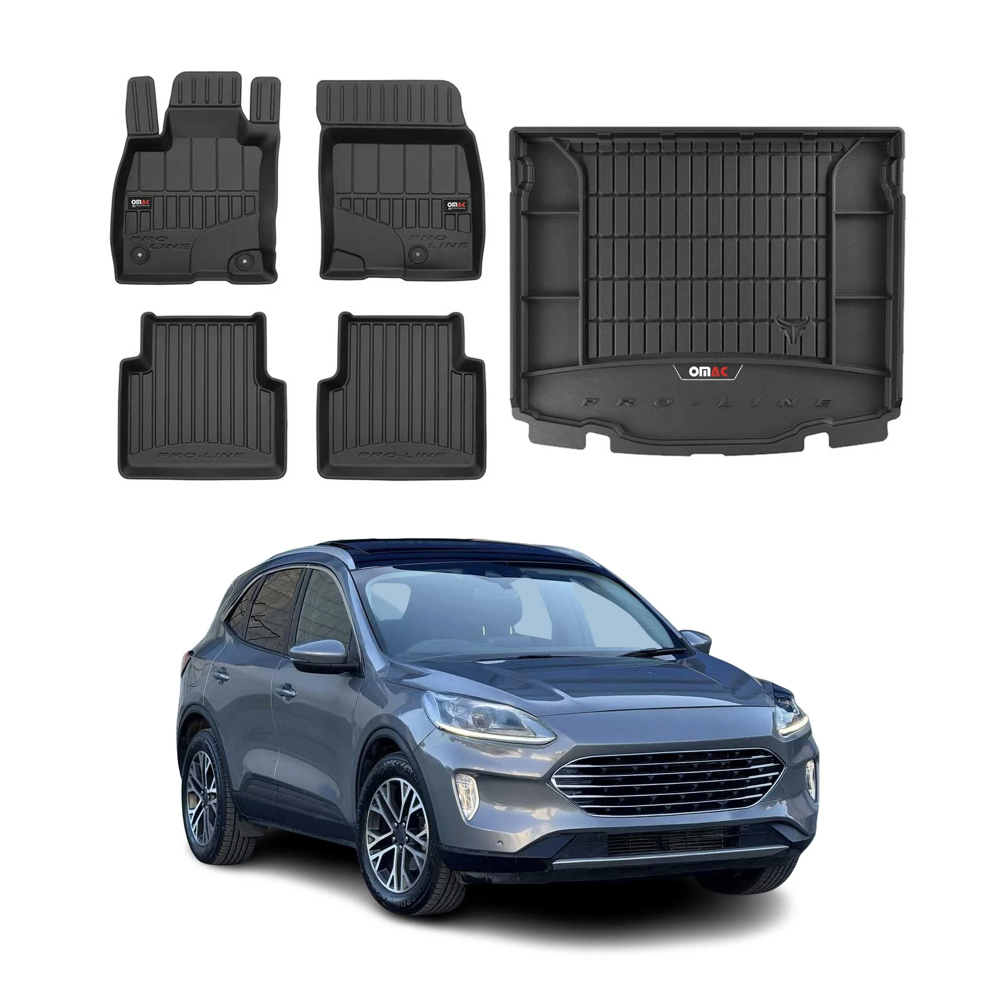 OMAC Fußmatten & Kofferraumwanne Set für Ford Kuga III 2019-2026 Gummi Schwarz