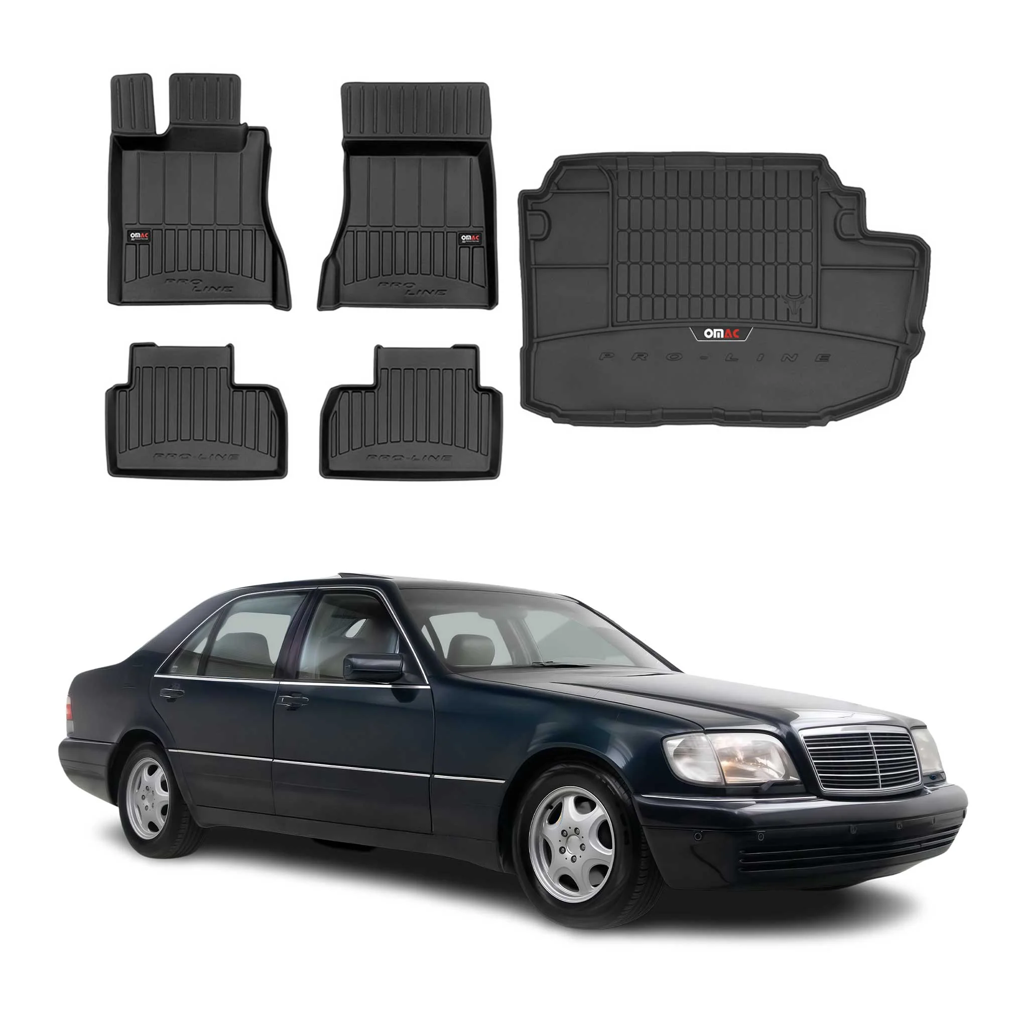 OMAC Fußmatten & Kofferraumwanne Set für Mercedes S Klasse W220 1998-2005 Gummi