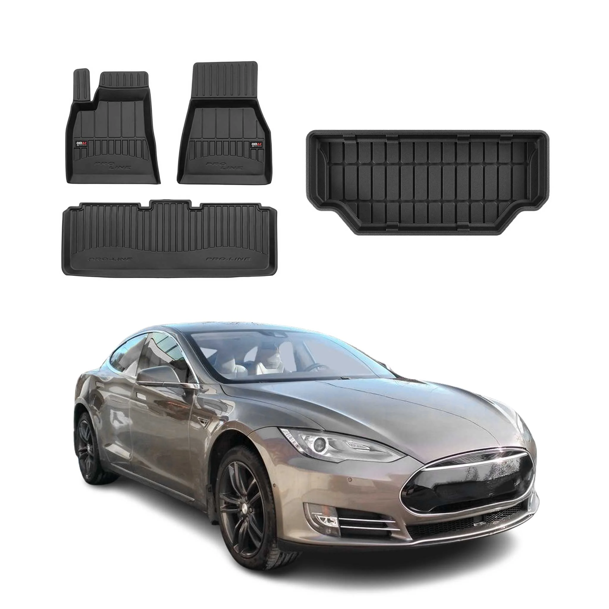 OMAC Fußmatten & Kofferraumwanne Set für Tesla Model S 2013-2026 Gummi 4x