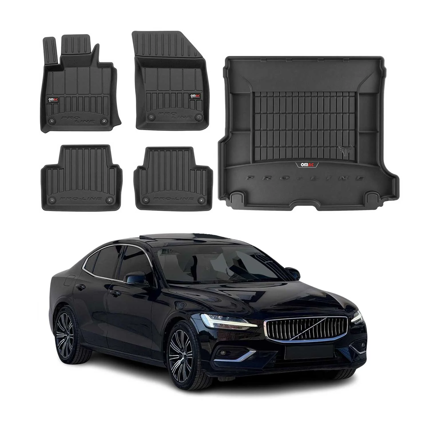 OMAC Fußmatten & Kofferraumwanne Set für Volvo V60 2019-2026 Gummi Schwarz 5x