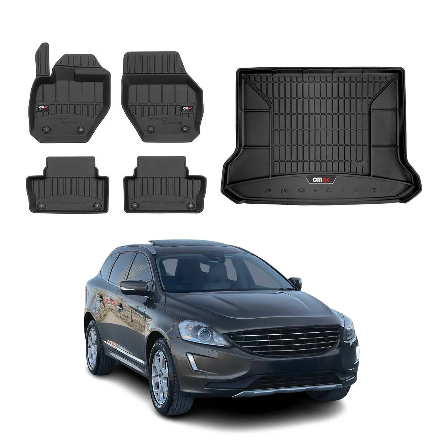 OMAC Fußmatten & Kofferraumwanne Set für Volvo XC60 2008-2017 Gummi Schwarz 5x