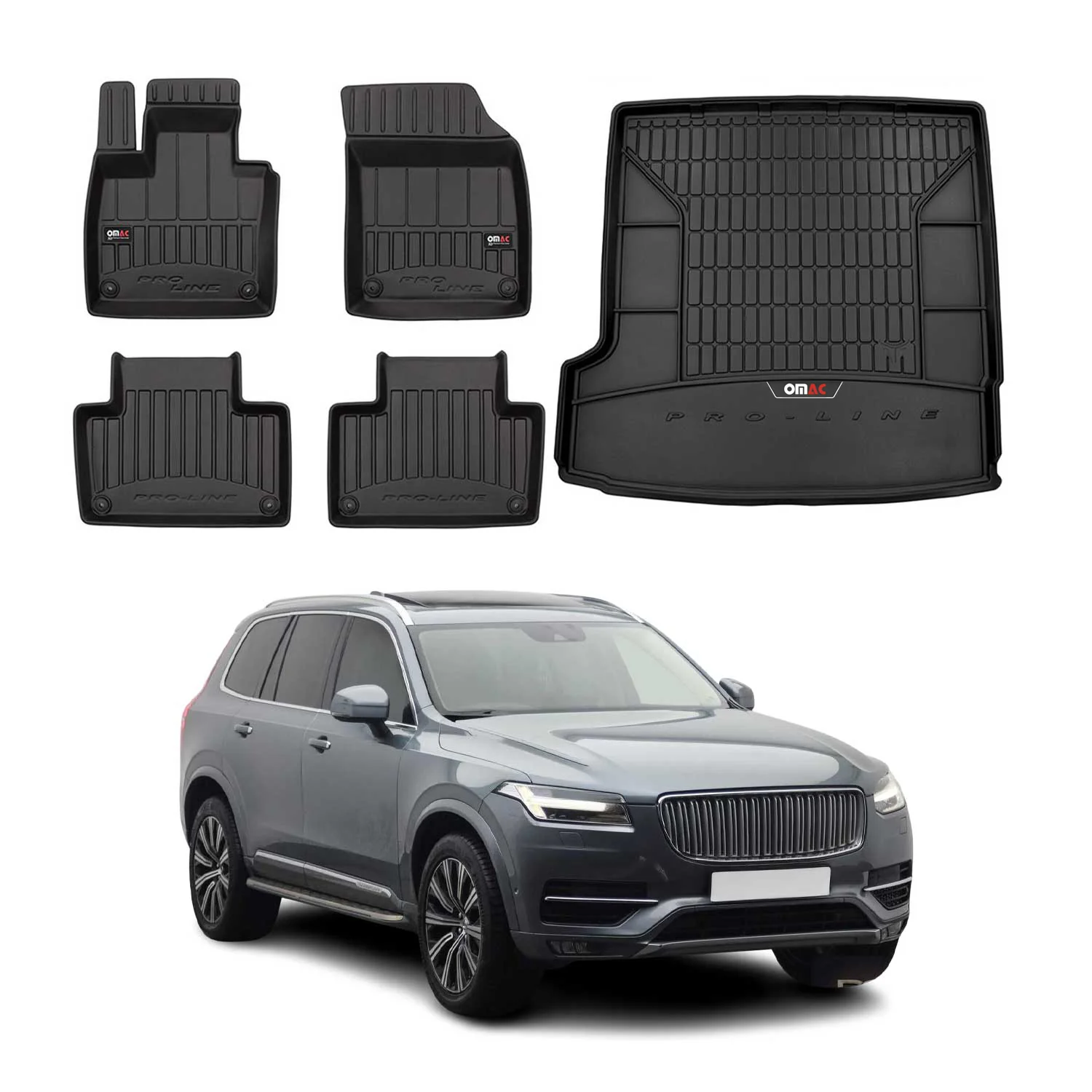 OMAC Fußmatten & Kofferraumwanne Set für Volvo XC90 2015-2019 mit 3.Reihe Gummi