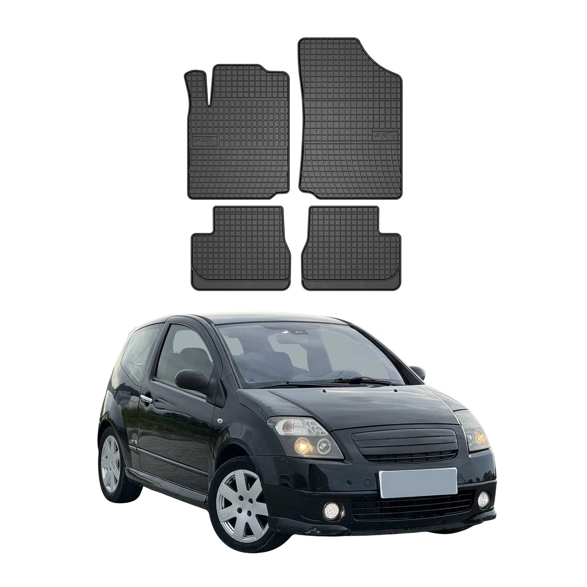 OMAC Gummi Fußmatten für Citroen C2 2003-2009 Automatten Gummi TPE Schwarz 4tlg