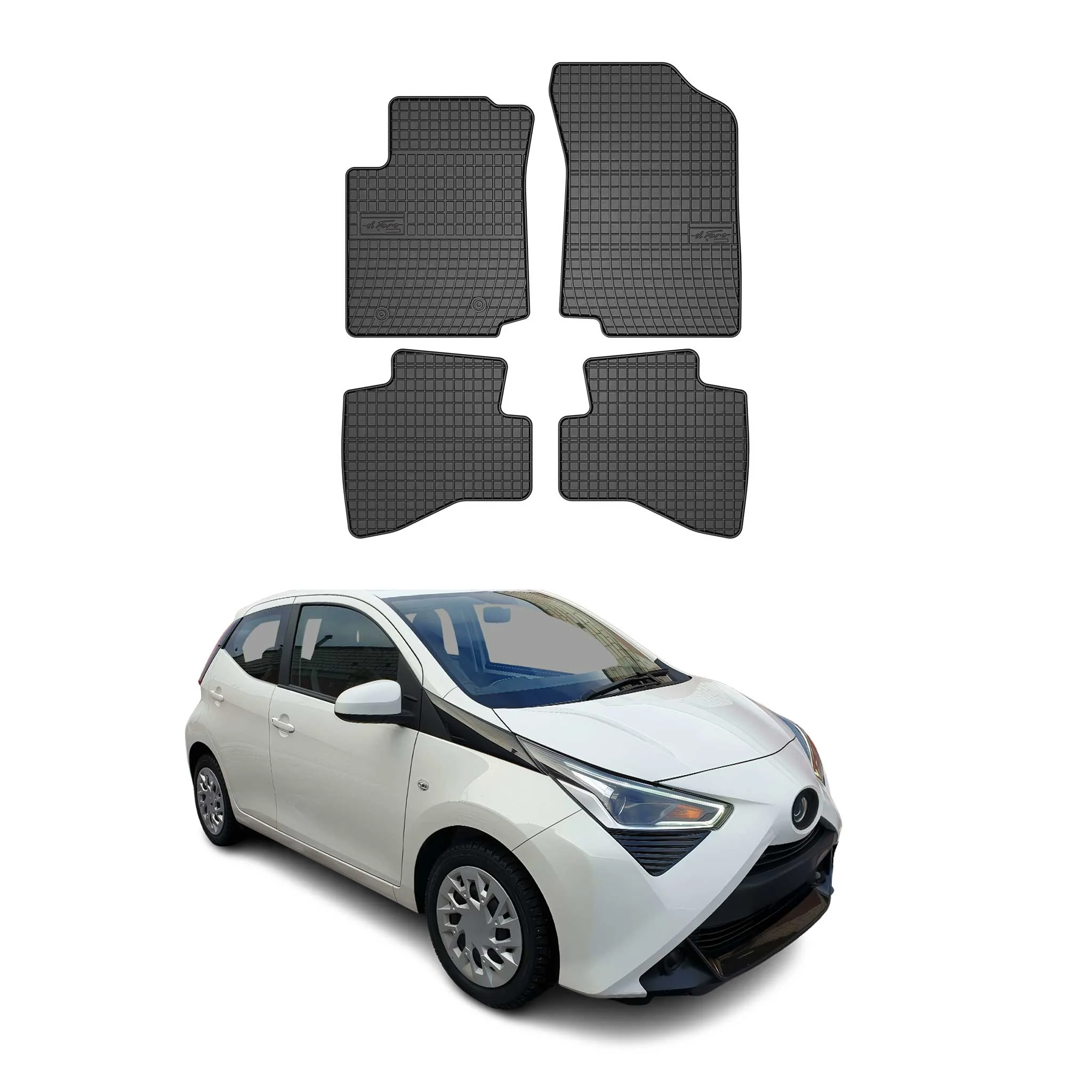 OMAC Gummi Fußmatten für Toyota Aygo 2014-2022 Automatten Gummi TPE Schwarz 4tlg