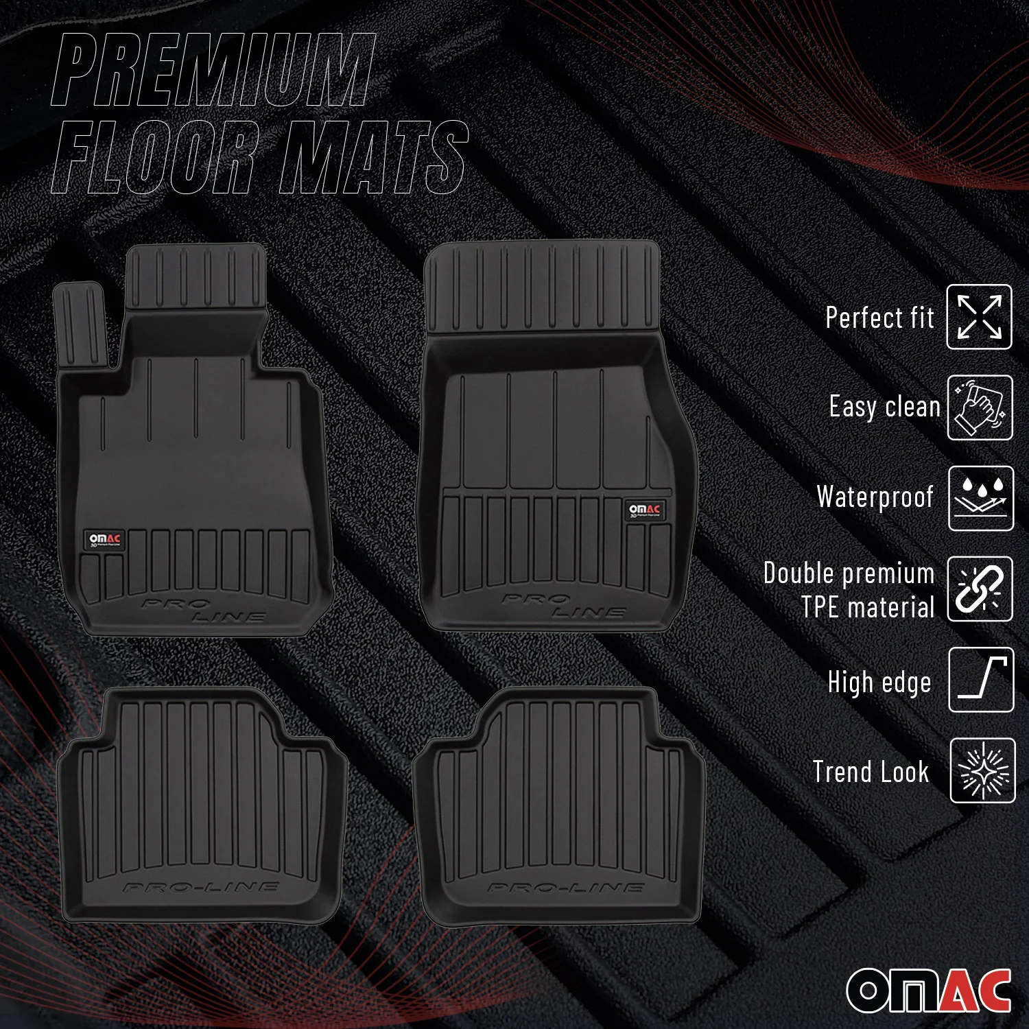 OMAC Gummi Fußmatten für BMW 3er Limo Wagon F30 F31 M3 F80 2012-2019 Premium TPE - Image 2