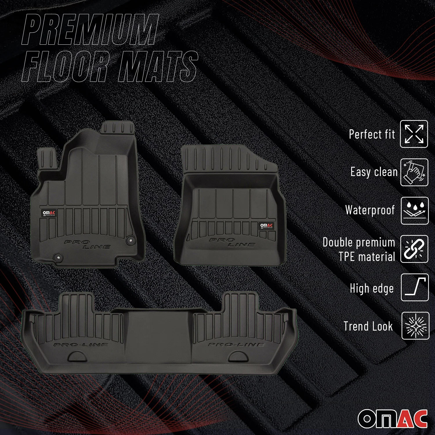OMAC Gummi Fußmatten für Peugeot Partner Tepee 2008-2018 Premium TPE Schwarz 3x - Image 2