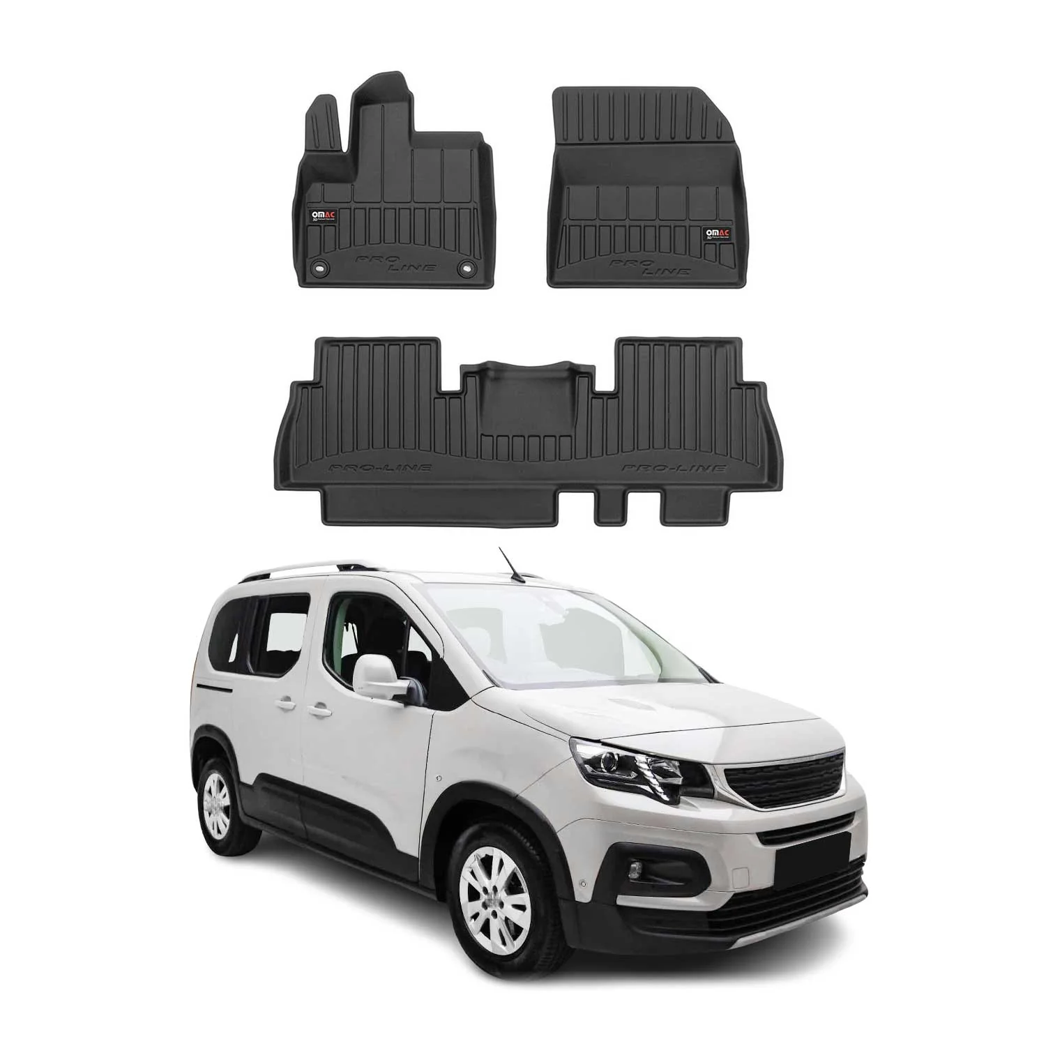 OMAC Gummi Fußmatten für Peugeot Rifter 2018-2024 Premium TPE Automatten 3tlg