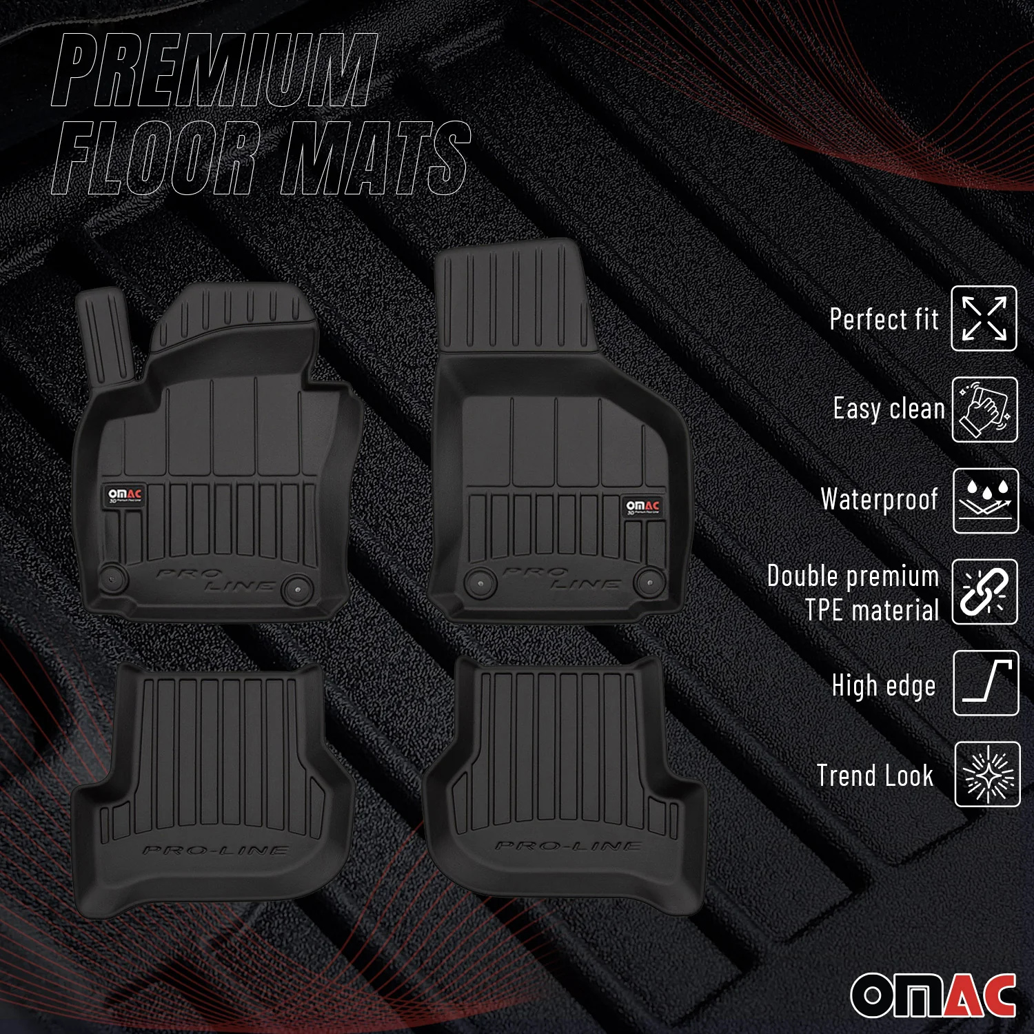 OMAC Gummi Fußmatten für Seat Toledo 2004-2009 Premium TPE Automatten Schwarz 4x - Image 2