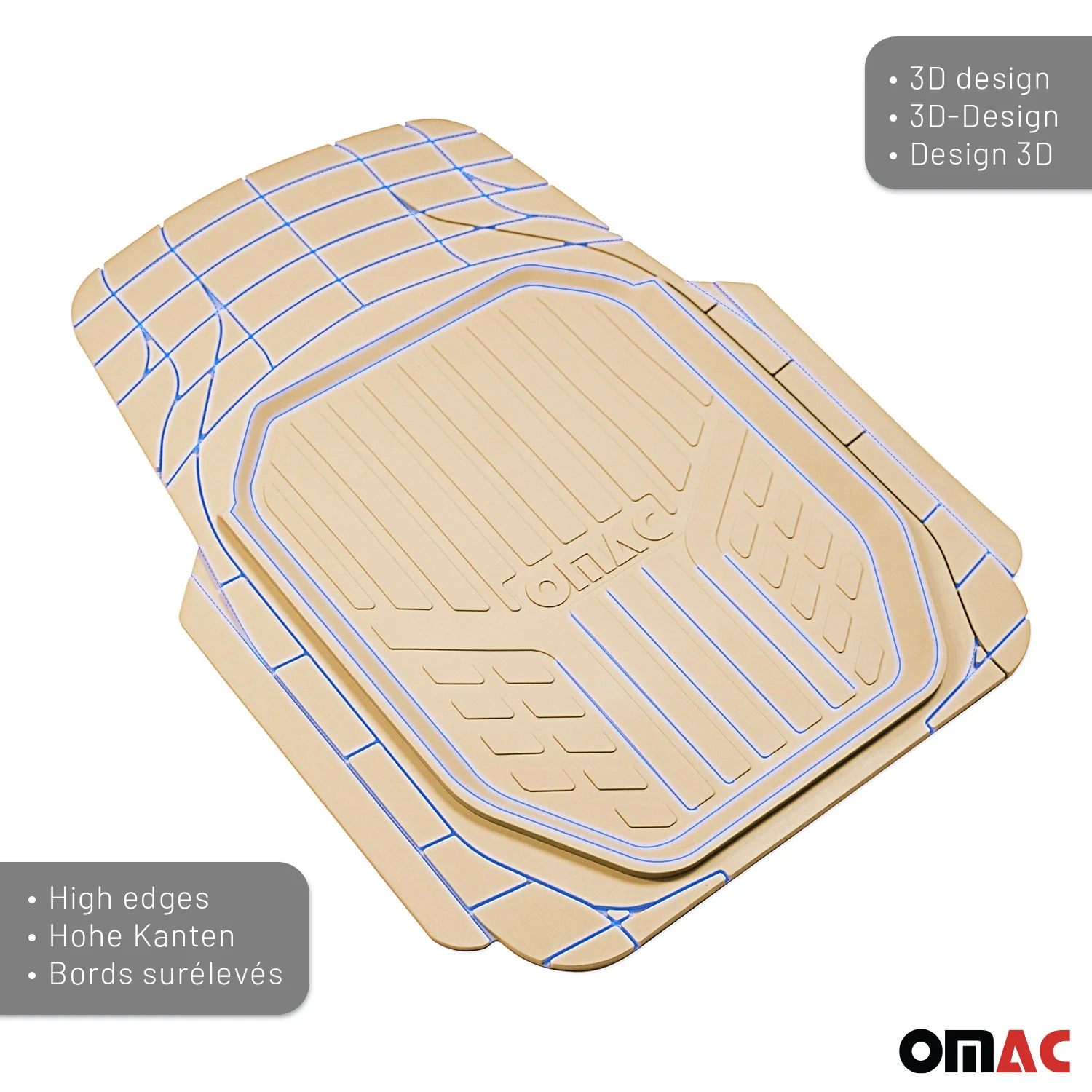 Fußmatten Automatten für Skoda Octavia 3D Passform Hoher Rand Gummimatten Beige - Image 3