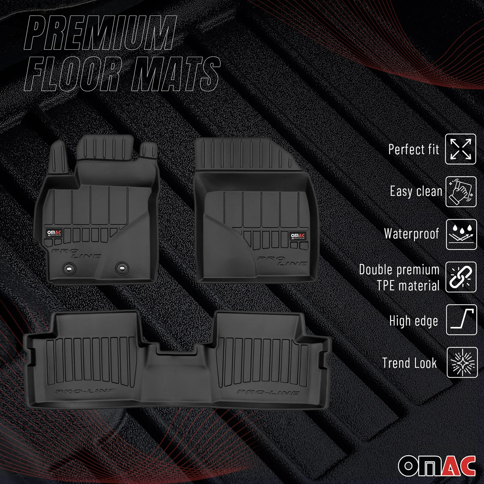 OMAC Gummi Fußmatten für Toyota Corolla 2007-2013 Premium Gummi Schwarz 3tlg - Image 2