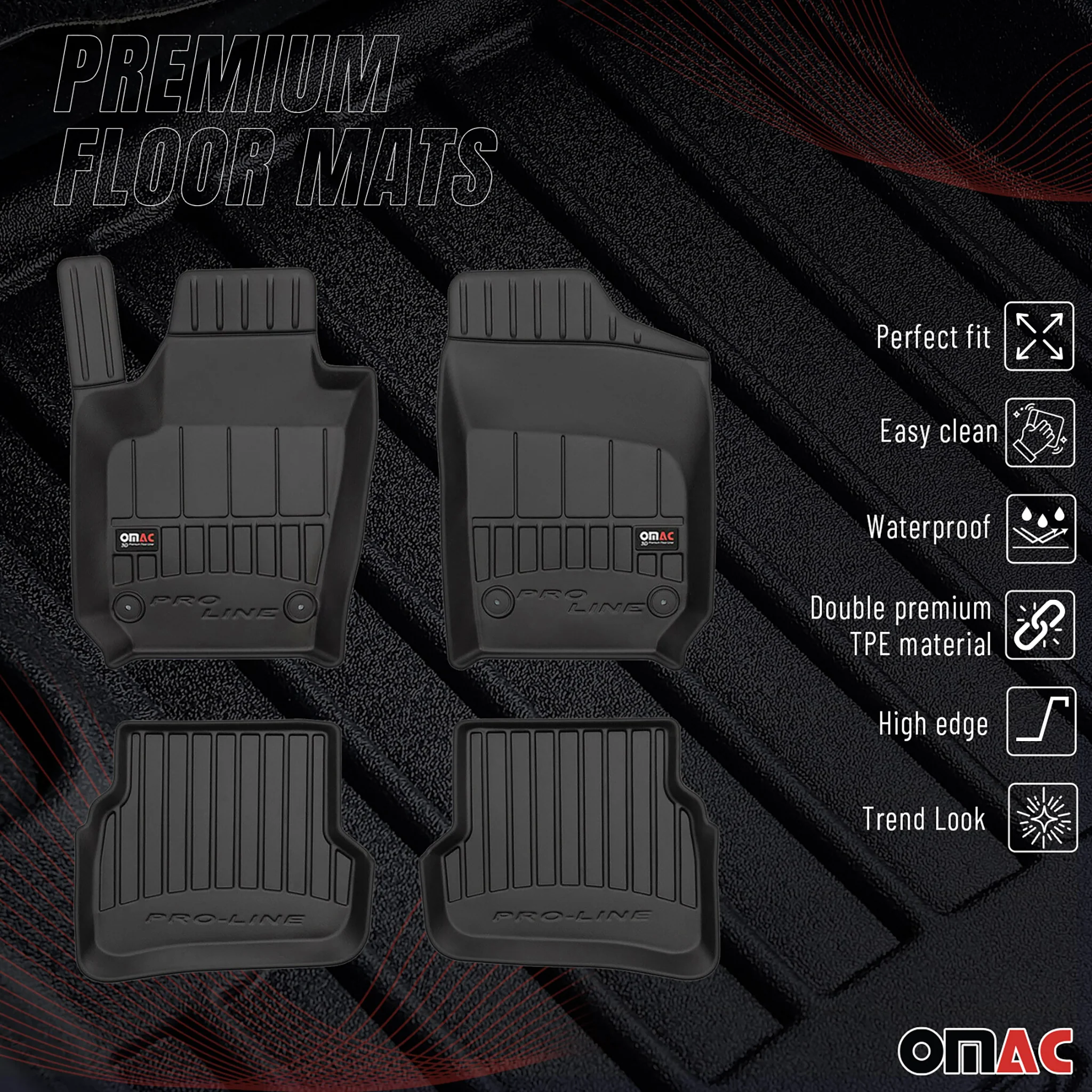 OMAC Gummi Fußmatten für VW Polo 2009-2017 Premium TPE 3D Automatten Schwarz 4x - Image 2