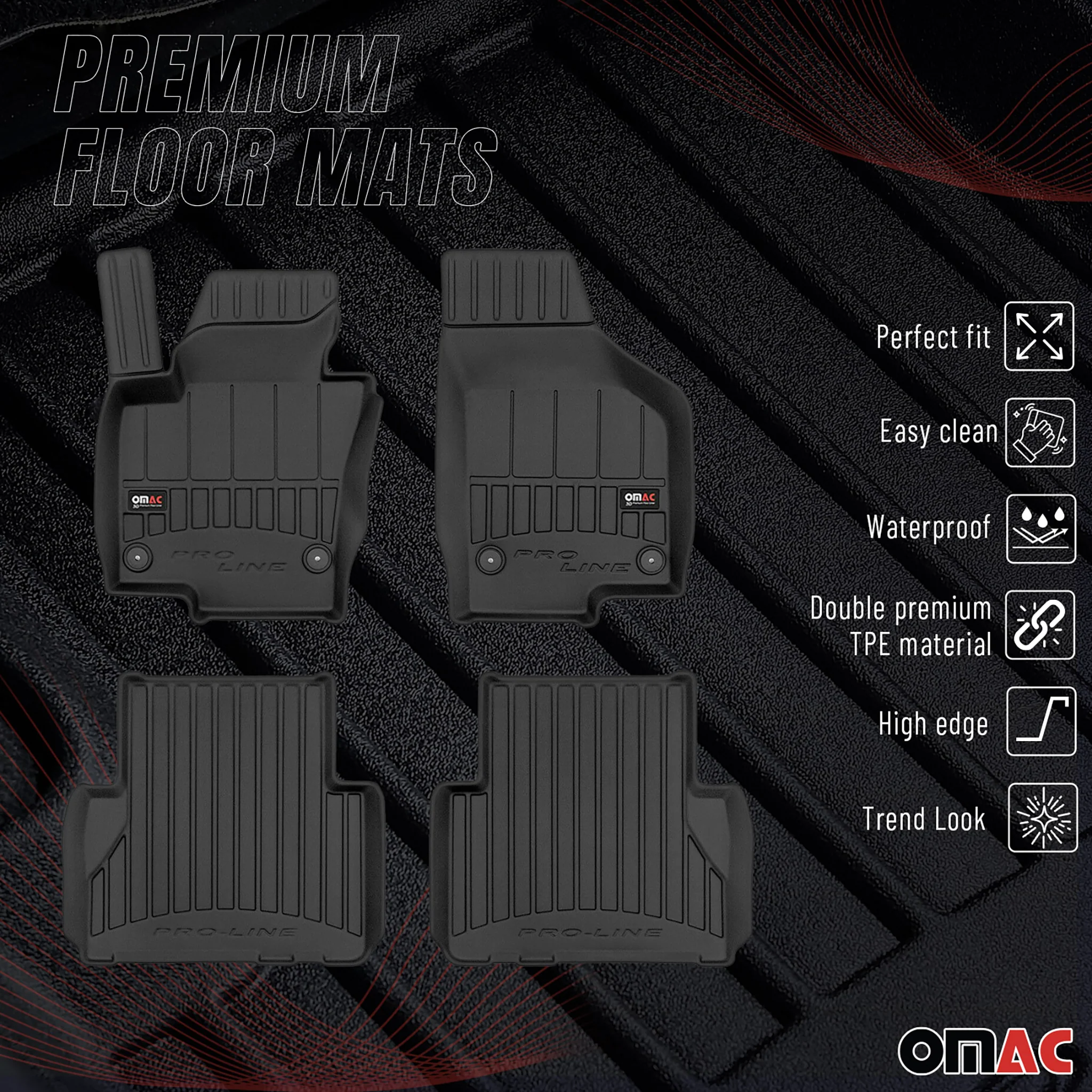 OMAC Gummi Fußmatten für VW Sharan 2010-2023 Premium TPE 3D Automatten 4tlg - Image 2