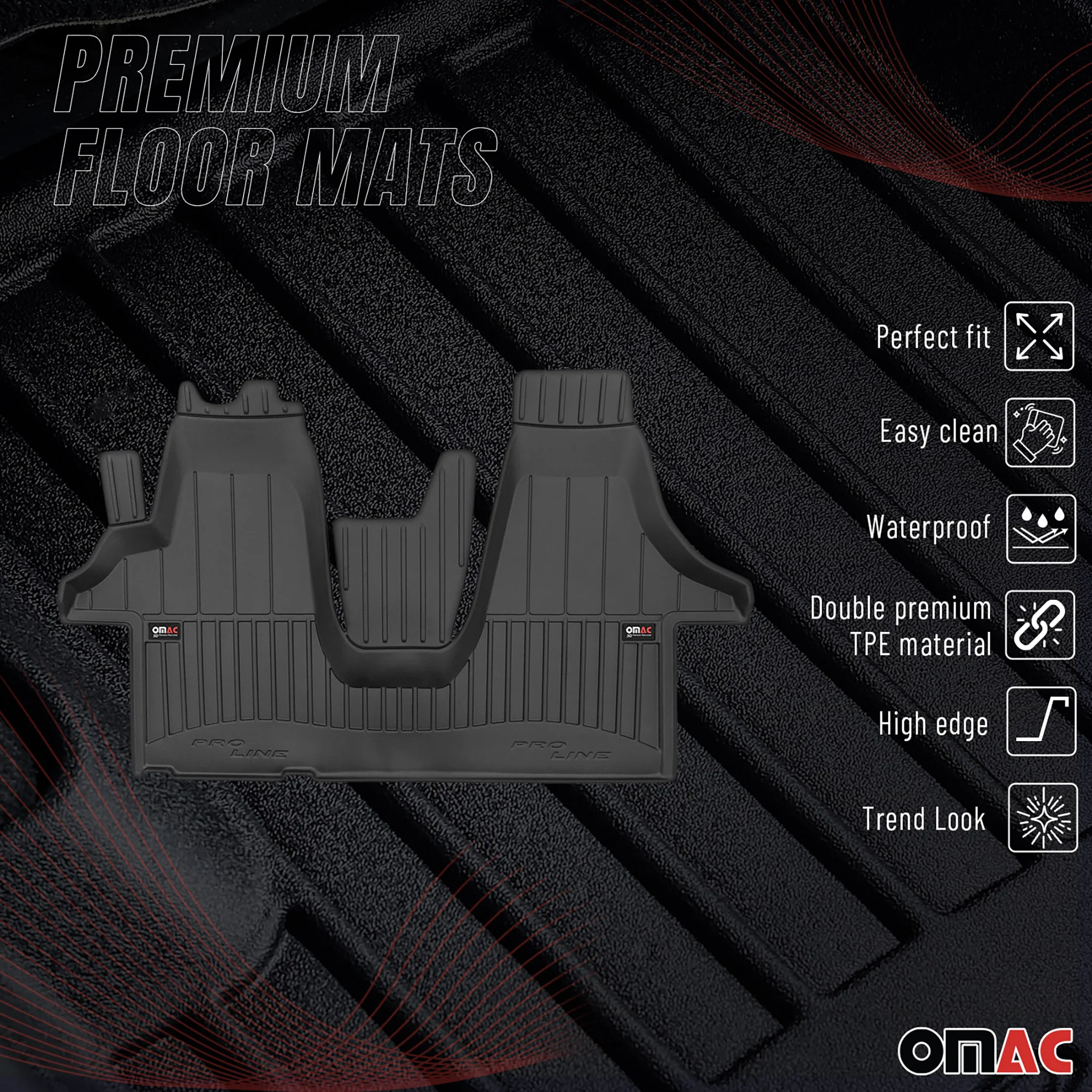 OMAC Gummi Fußmatten für VW T6 Transporter 2015-2019 Premium Schwarz 1tlg - Image 2