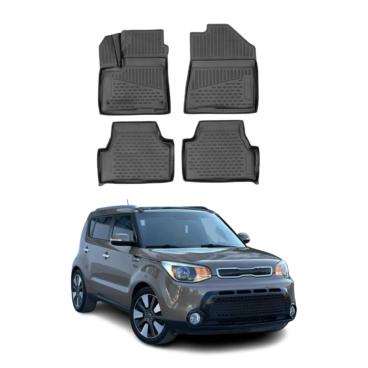 OMAC Gummimatten Fußmatten für Kia Soul EV 2014-2021 5tür TPE Matten Schwarz 4x