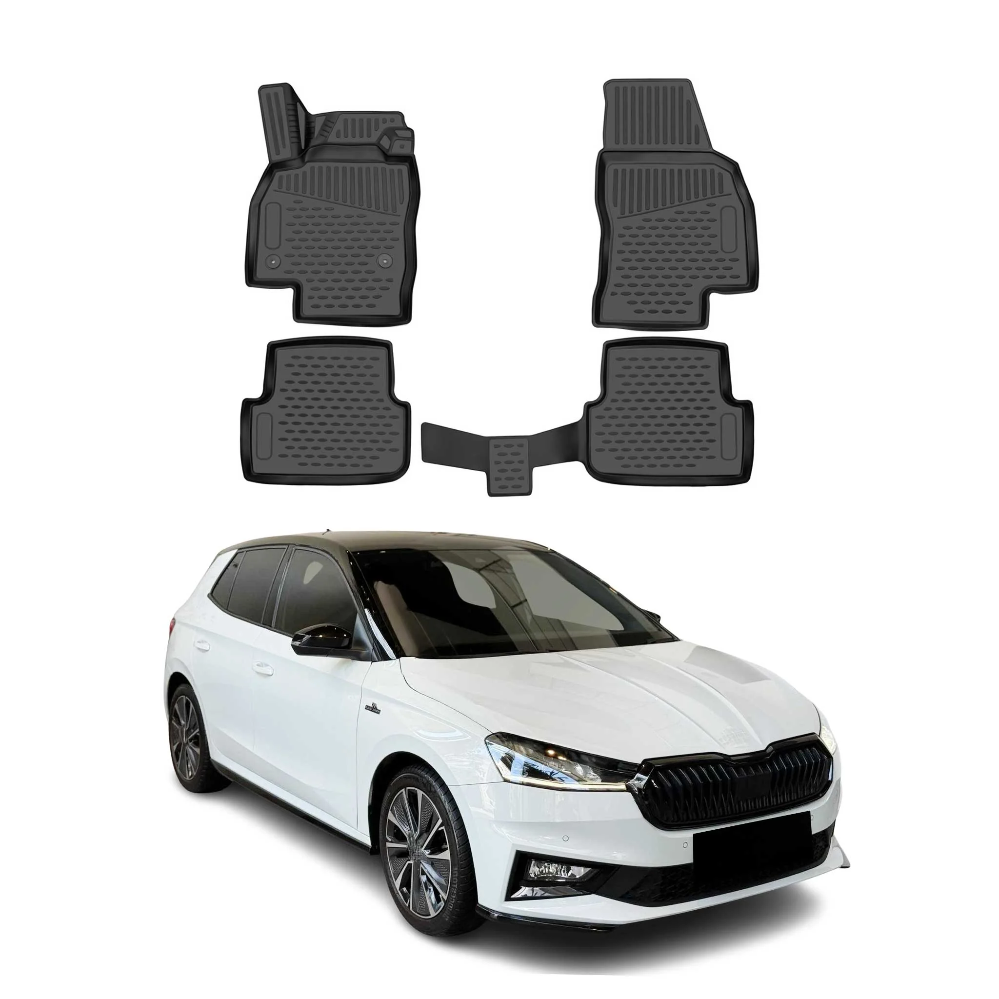 OMAC Gummimatten Fußmatten für Skoda Fabia 2021-2026 r TPE Automatten Schwarz 4x