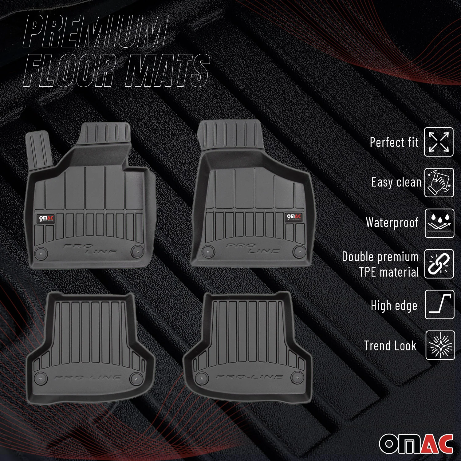 OMAC Gummi Fußmatten für Audi A3 8P1 8PA 3tür 2003-2013 Premium Automatten 4tlg - Image 2
