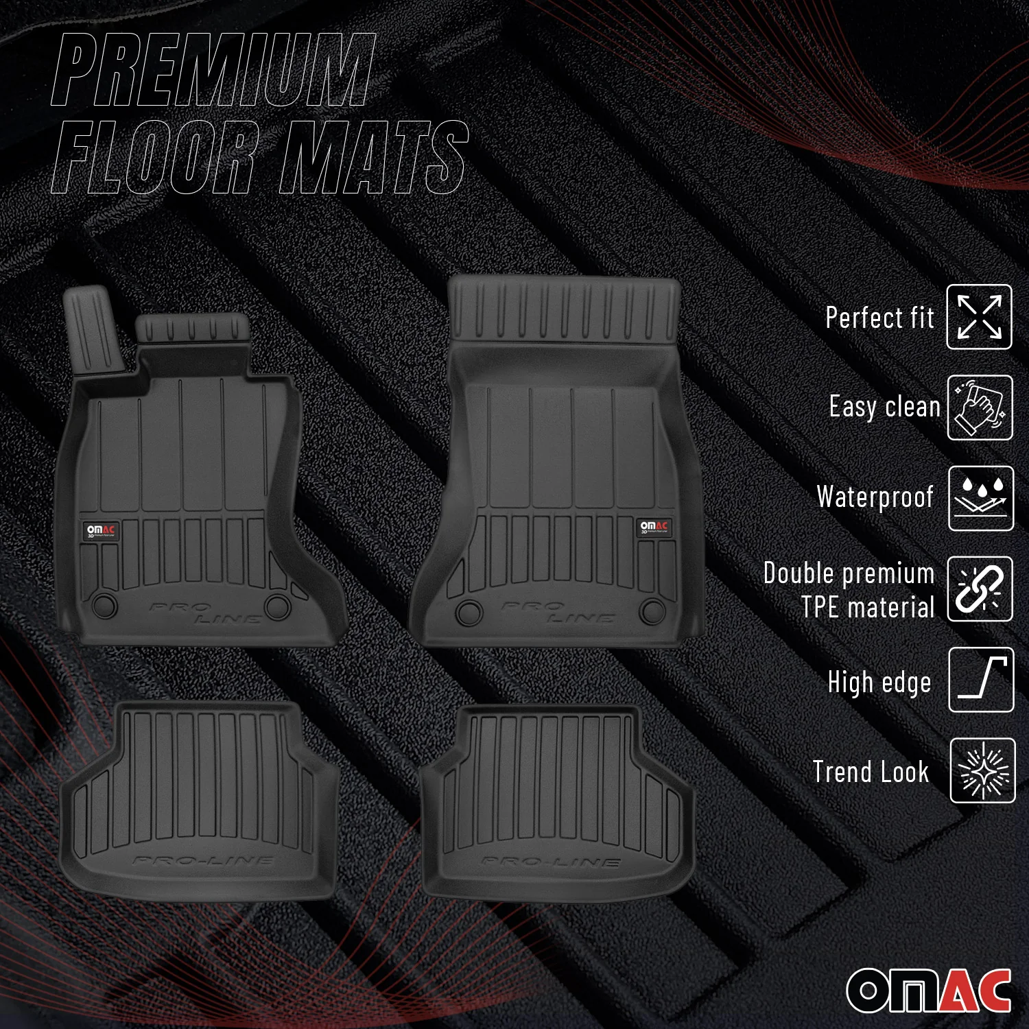 Fußmatten Gummimatten für BMW 7 er F01 2008-2015 OMAC Premium 3D Schwarz TPE 4x - Image 2