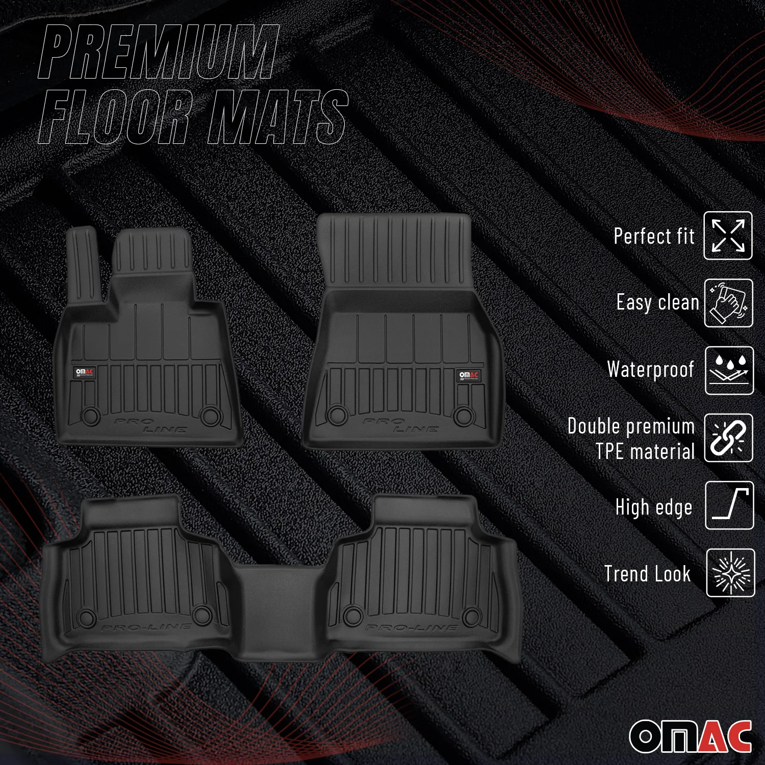Fußmatten Gummimatten für BMW X6 G06 F96 2019-2026 OMAC Premium Schwarz TPE 3tlg - Image 2