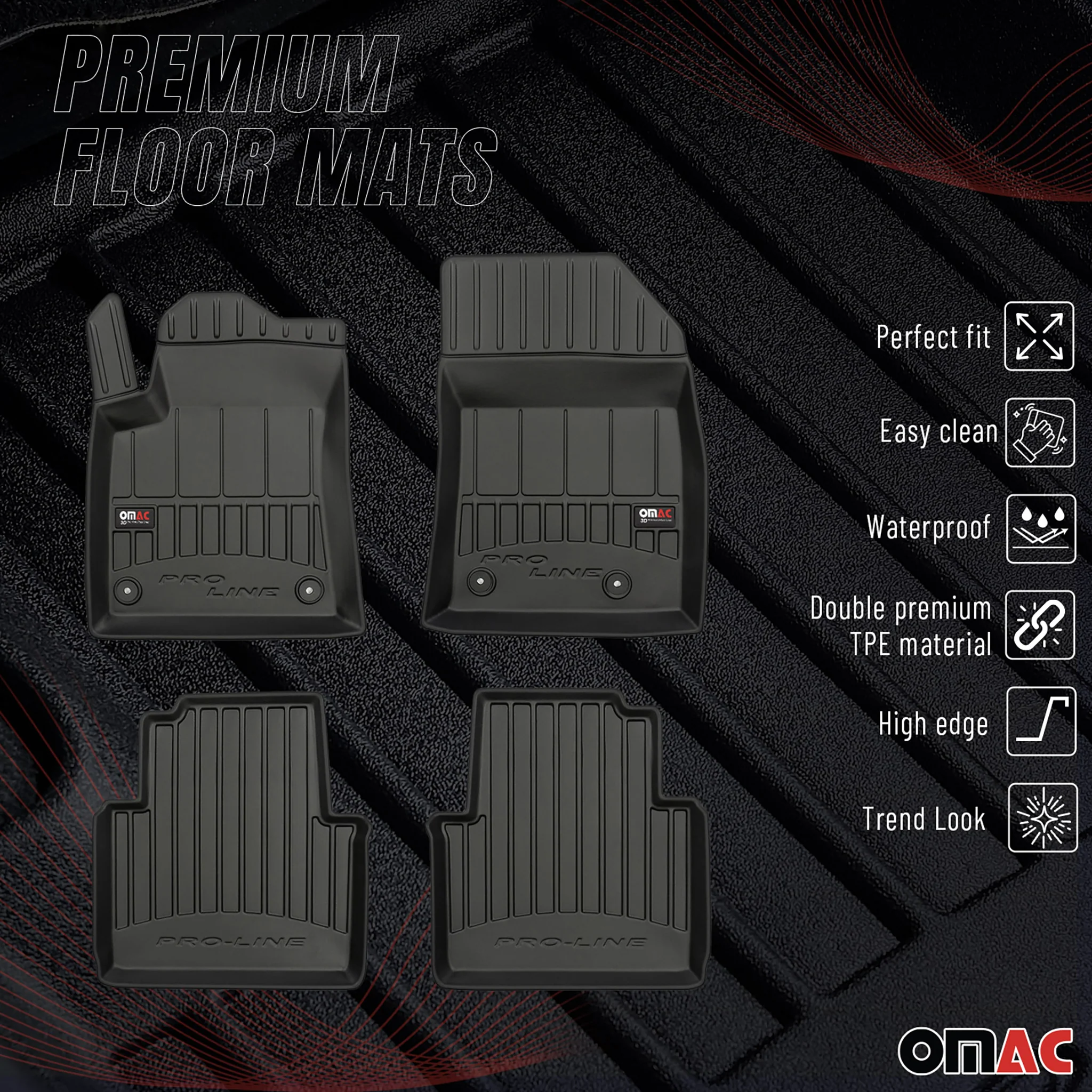 OMAC Gummi Fußmatten für Citroen C3 Aircross 2017-2024 Premium Gummi Schwarz 4x - Image 2