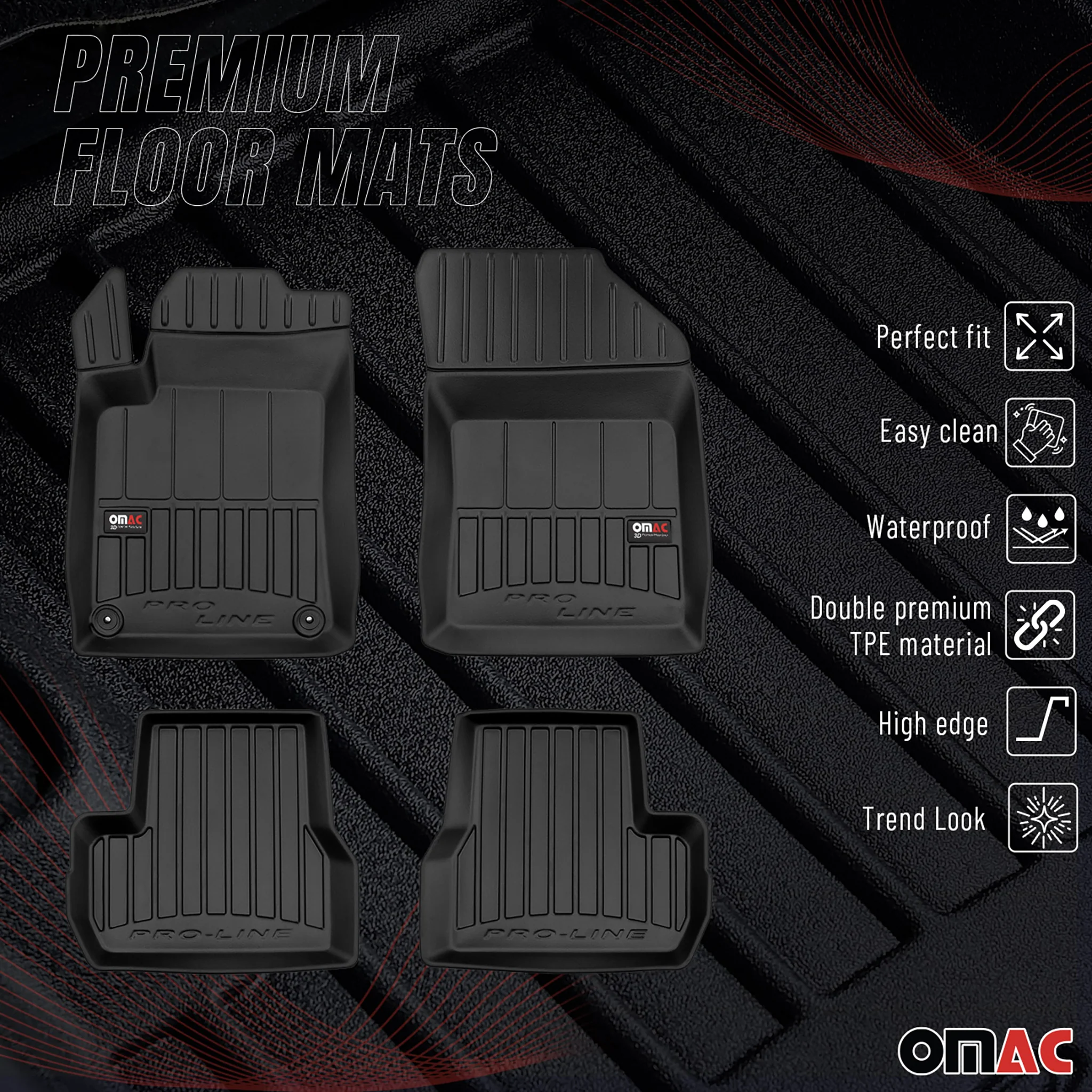 OMAC Gummi Fußmatten für Citroen C3 2009-2017 Premium TPE Automatten Schwarz 4x - Image 2