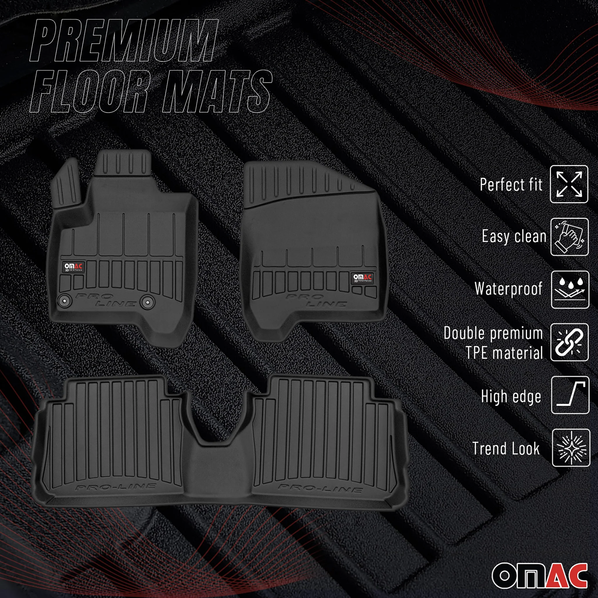OMAC Gummi Fußmatten für Citroen C3 Picasso 2009-2016 Premium Gummi Schwarz 3tlg - Image 2