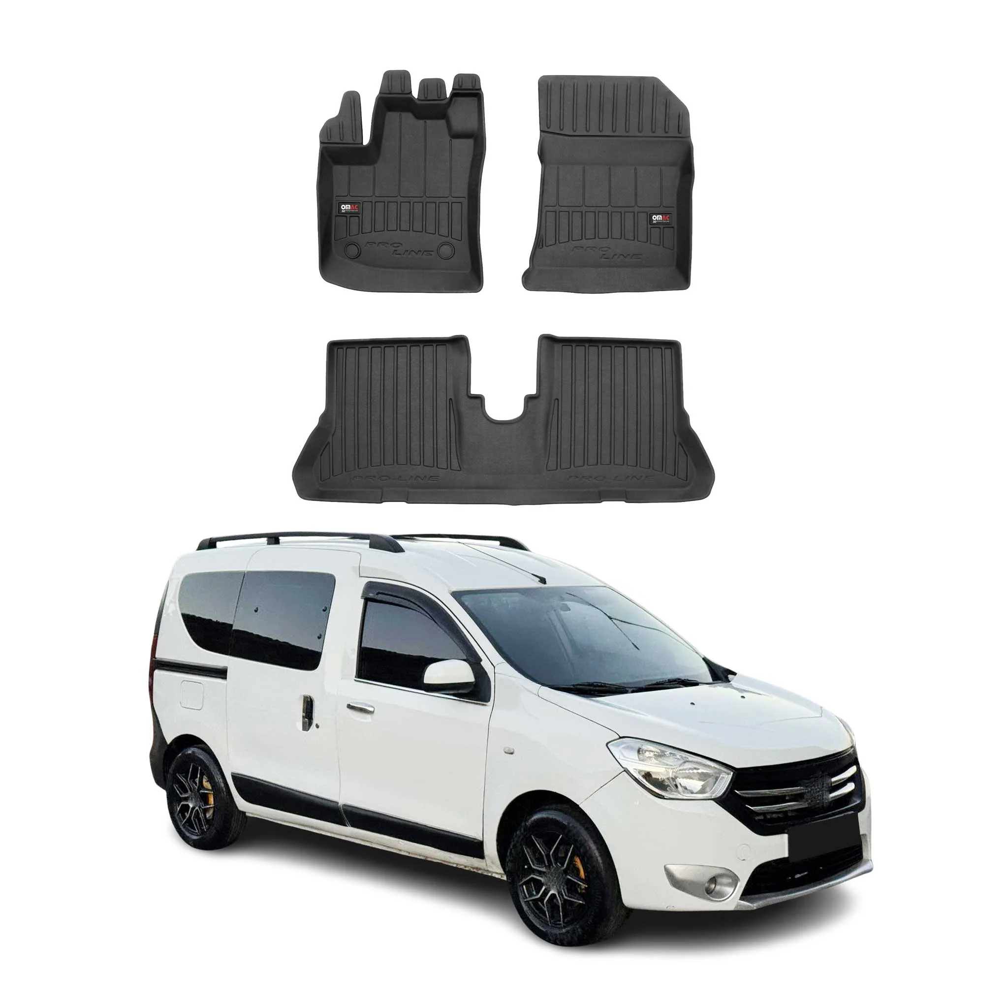 Fußmatten Gummimatten für Dacia Dokker 2012-2021 OMAC Premium 3D Schwarz TPE 3x