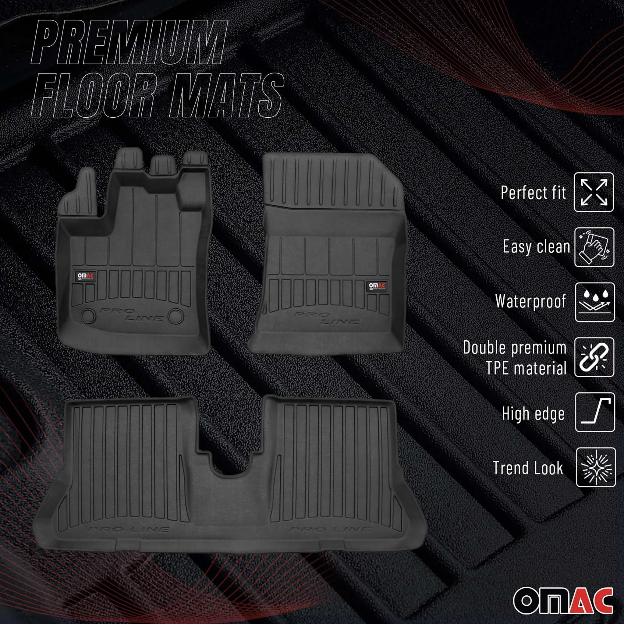 Fußmatten Gummimatten für Dacia Dokker 2012-2021 OMAC Premium 3D Schwarz TPE 3x - Image 2
